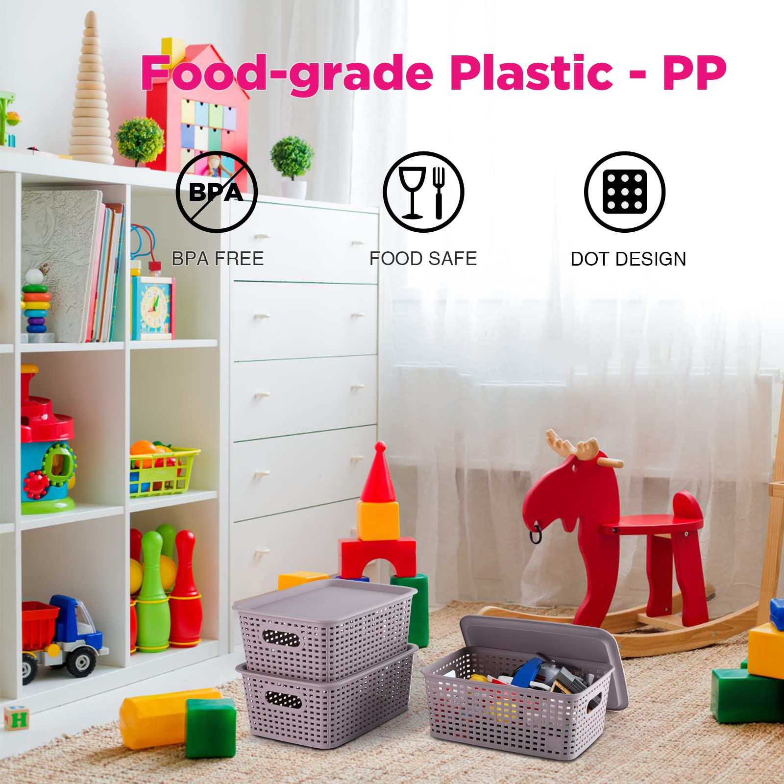 AREYZIN Lidded Storage Bins Plastic Storage Baskets With Lid Organizing Container Knit Storage Organizer Bins for Shelves Drawers Desktop Playroom Classroom Office  6 Pack Purple