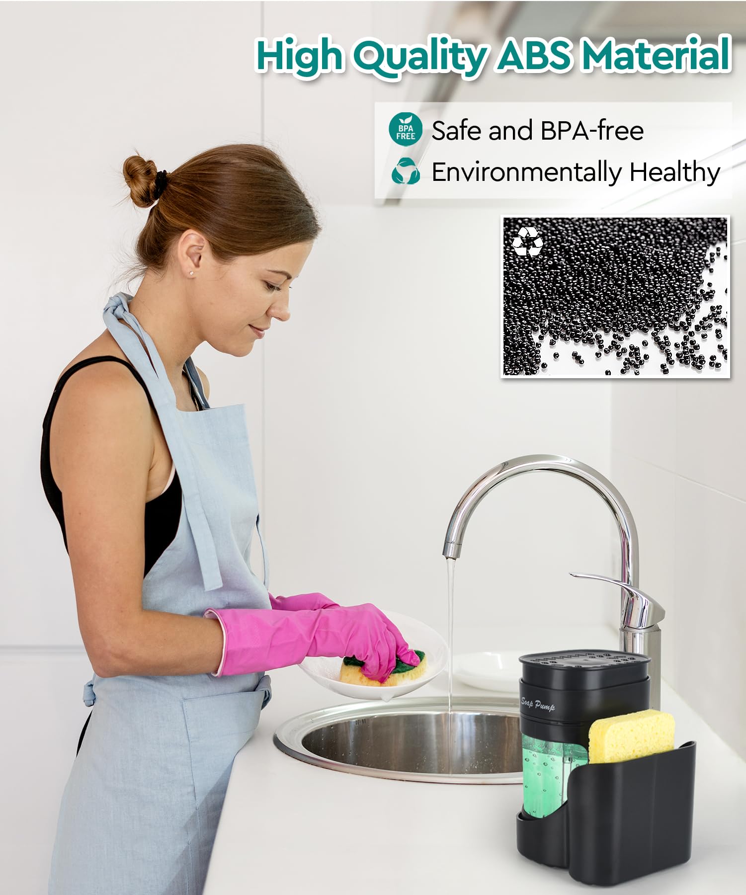 Dish Soap Dispenser With Sponge Holder, Soap Dispenser For Kitchen Sink(Includes One Sponge), 3-In-1 Kitchen Soap Dispenser Set