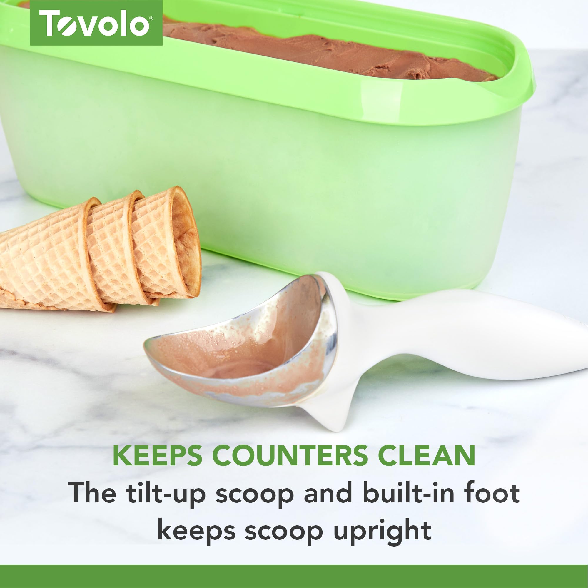 Tovolo Tilt-Up Ice Cream Scoop - White Plastic Non-Slip Grip, Dishwasher Safe, Model 80-5217, Ideal for Gelato & Sorbet