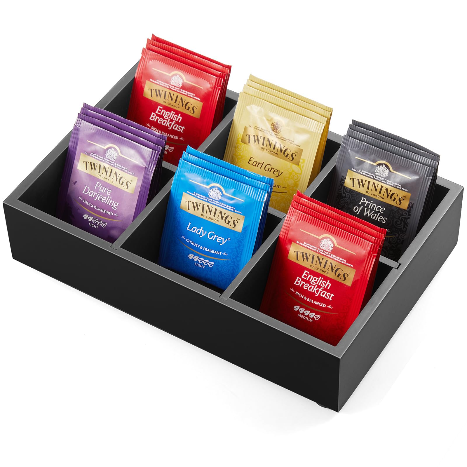 Drastar Tea Bag Organizer, Tea Bag Drawer Organizer, Wooden Tea Bag Holder, Tea Chest With 6 Compartments, Tea Organizer Storage