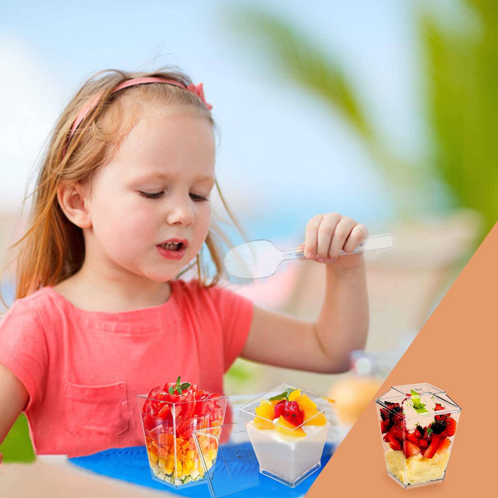 Merkaunis 100 Pack 5Oz Dessert Cups Clear Dessert Cups With Lids And Spoons Parfait Cups With Sealing Stickers Shooter Cups Appe