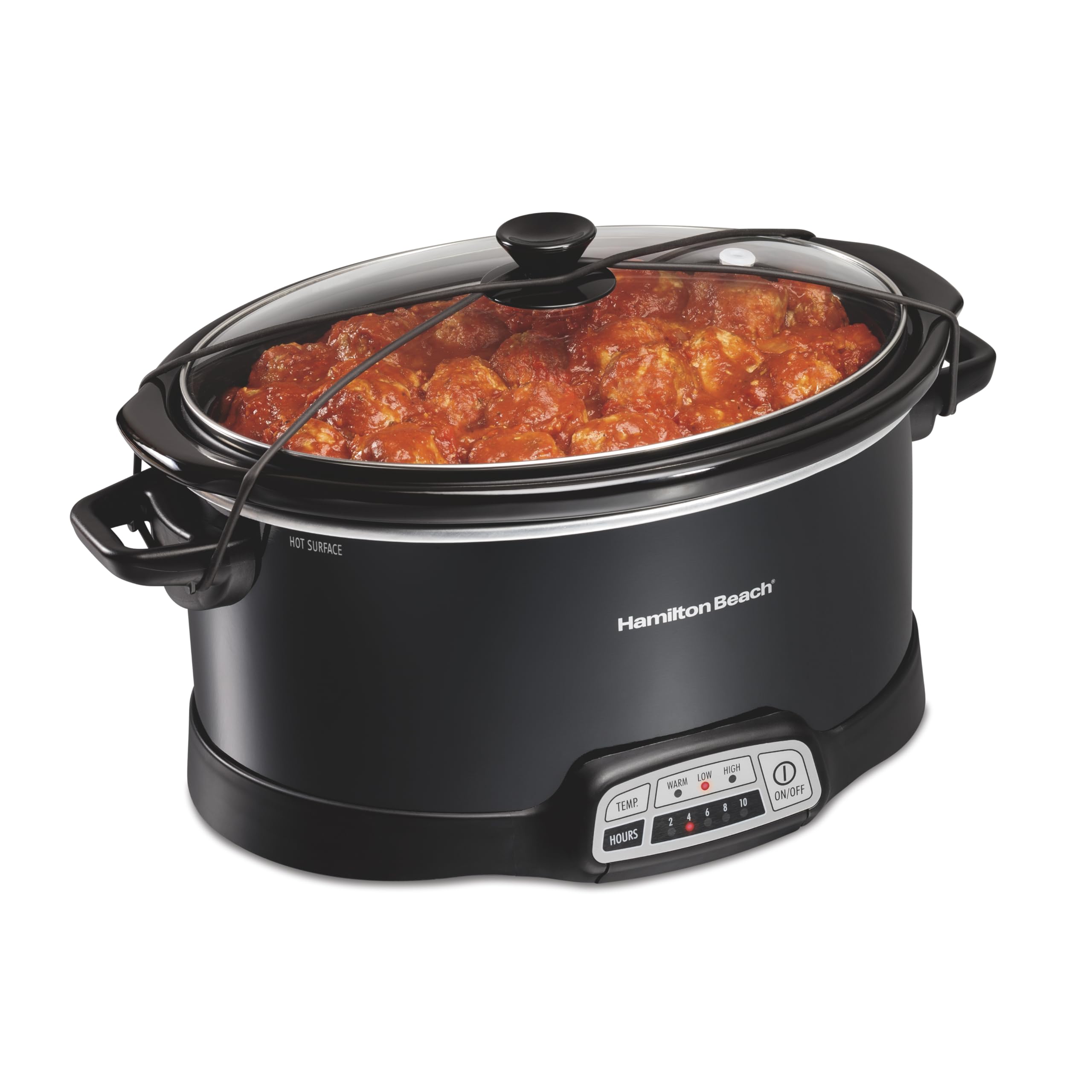 Hamilton Beach Portable 7 Quart Programmable Slow Cooker With Three Temperature Settings, Lid Latch Strap For Easy Travel, Dishw
