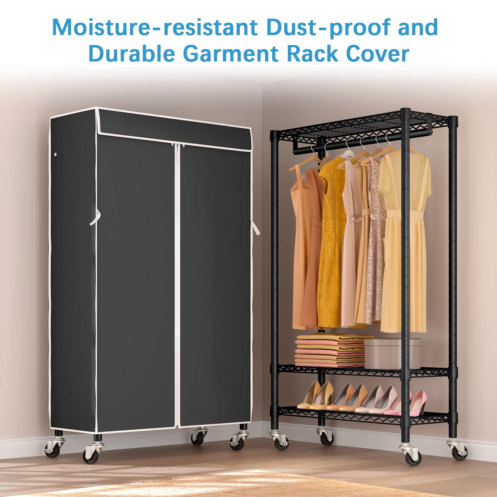 Vipek R1C Rolling Clothes Rack With Cover Portable Closet For Hanging Clothes, Heavy Duty Garment Rack Freestanding Clothing Rac