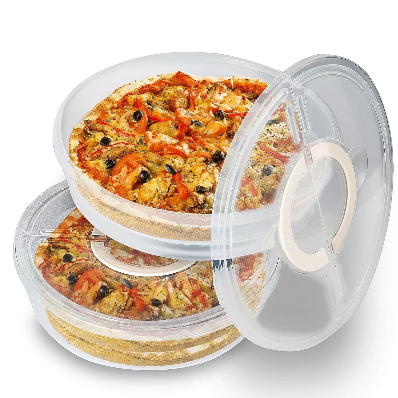 2 Pack 12Inch Food Storage Container,With Lid And Handle, Reusable 2 Compartments Pizza Storage Container, Pie Container Leftove