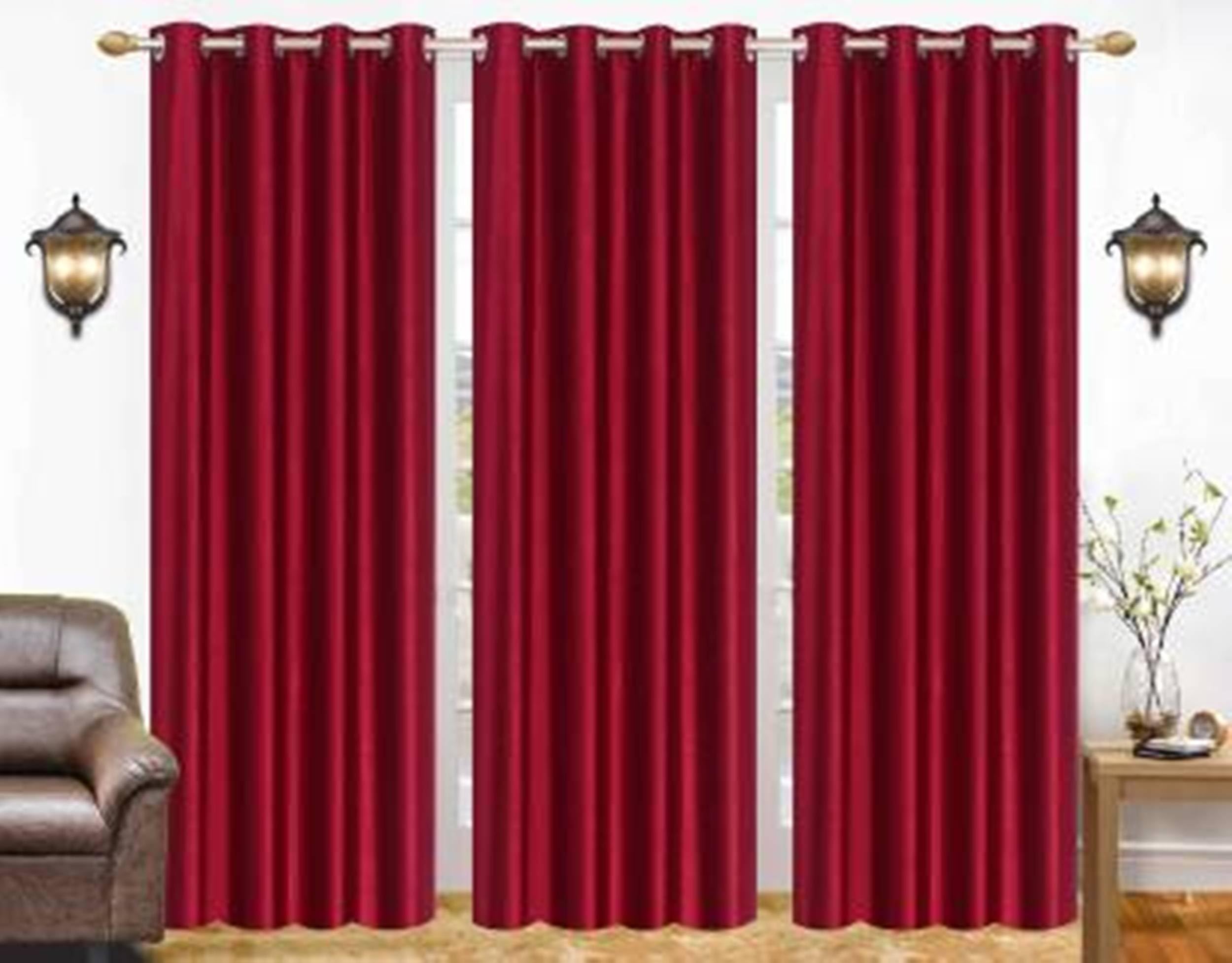 Galaxy Home Decor Solid Plain Curtains for Long Door 10 Feet, Pack of 3, Maroon