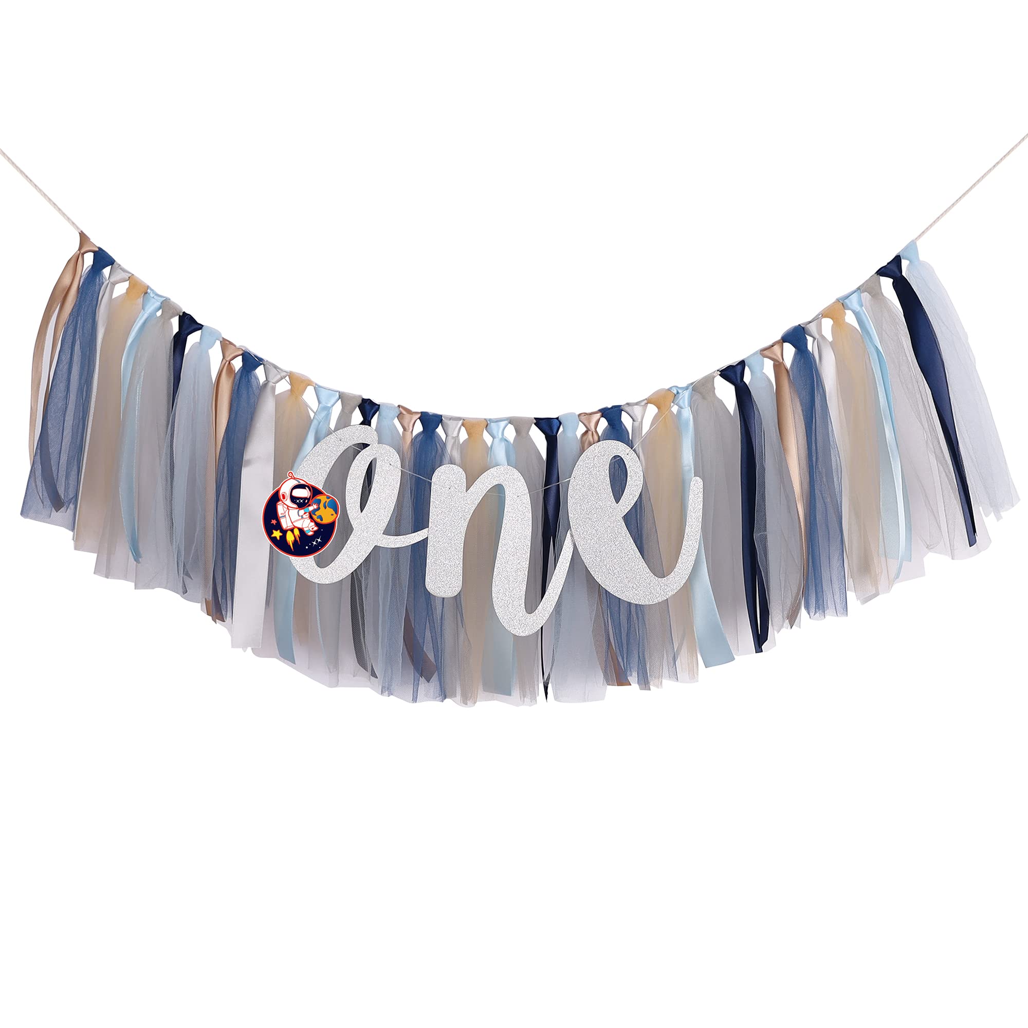 Space Highchair Banner For Baby - First Trip Around The Sun Birthday Decorations, High Chair Fabric Garland, 1St Trip Around The