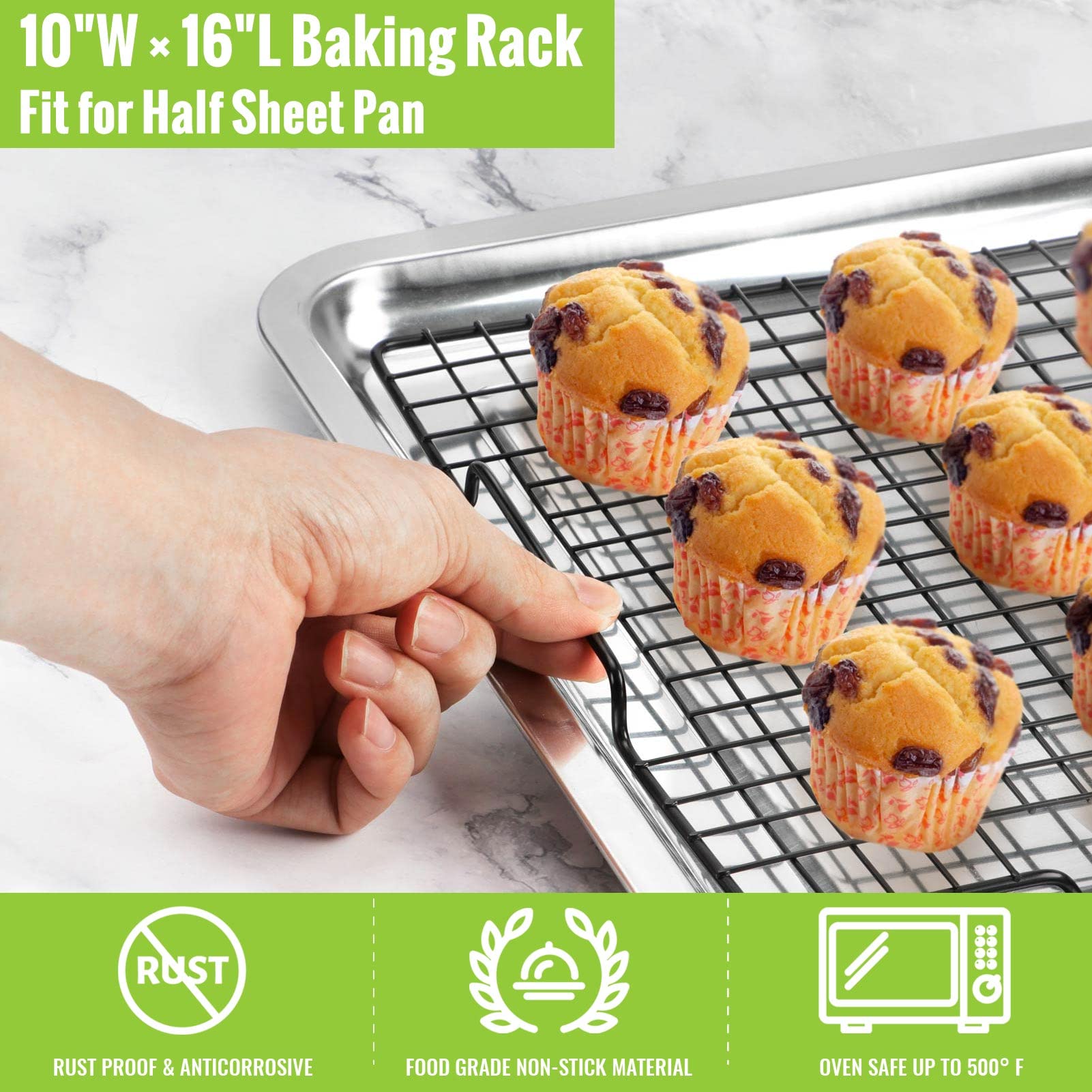 Hulisen Cooling Rack 2 Pack - 16'' X 10'', Nonstick Baking Rack With Handle Fits Half Sheet Pan, Cookie Cooling Racks For Baking
