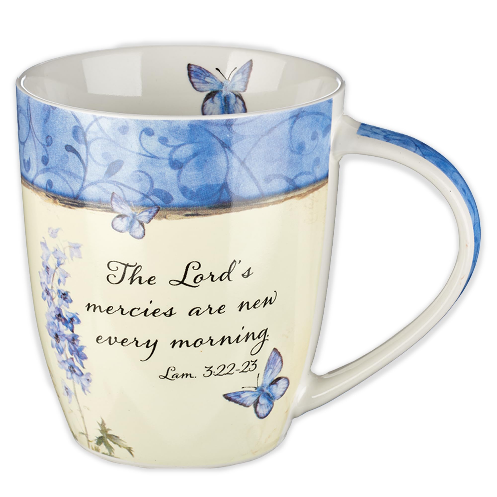 Christian Art Gifts Blue Butterfly Ceramic Coffee Mug  12 oz. Microwave & Dishwashersafe Inspirational Scripture Coffee & Tea 