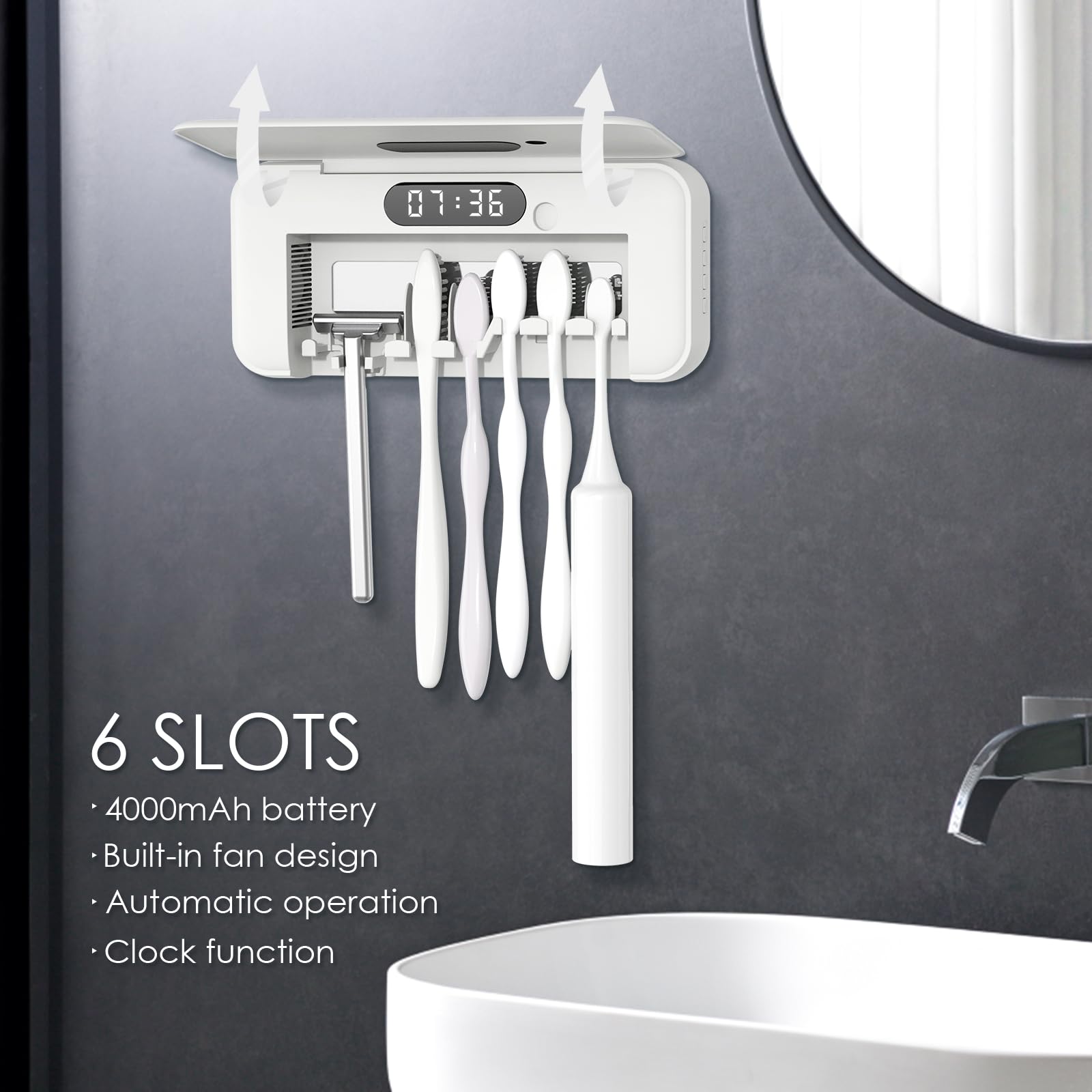 Yourmate Uvc Toothbrush Sanitizer Holders For Bathrooms 4000Mah Rechargeable Wall Mounted Toothbrush Sterilizer 5-Minute Automat