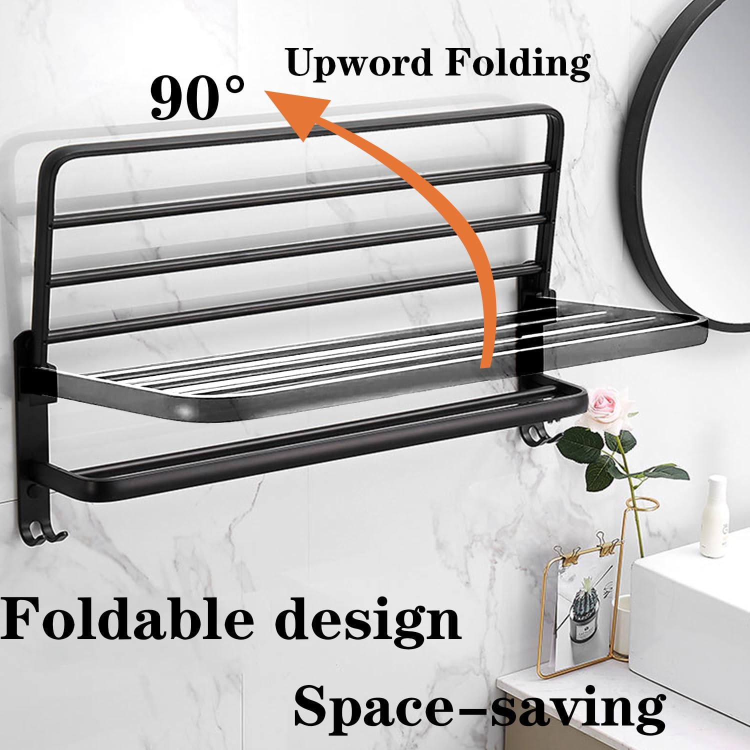Vanloory Towel Rack For Bathroom, Bath Towel Holder With Double Towel Bar And Foldable Towel Shelf, Rustproof Towel Organizer Wa