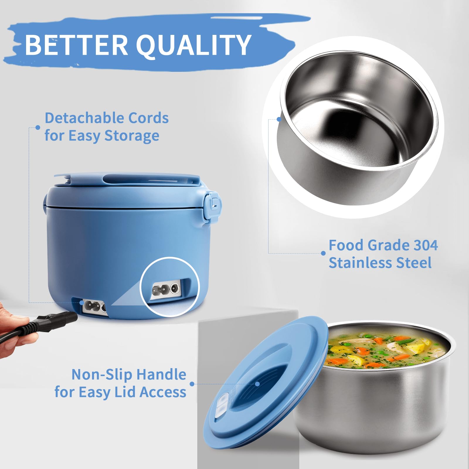 Aotto Electric Lunch Box, 32 oz Portable Food Warmer Heater, Lunch Warmer Portable for Work/Office/Car/Travel 12V/24V/110V 3-in-