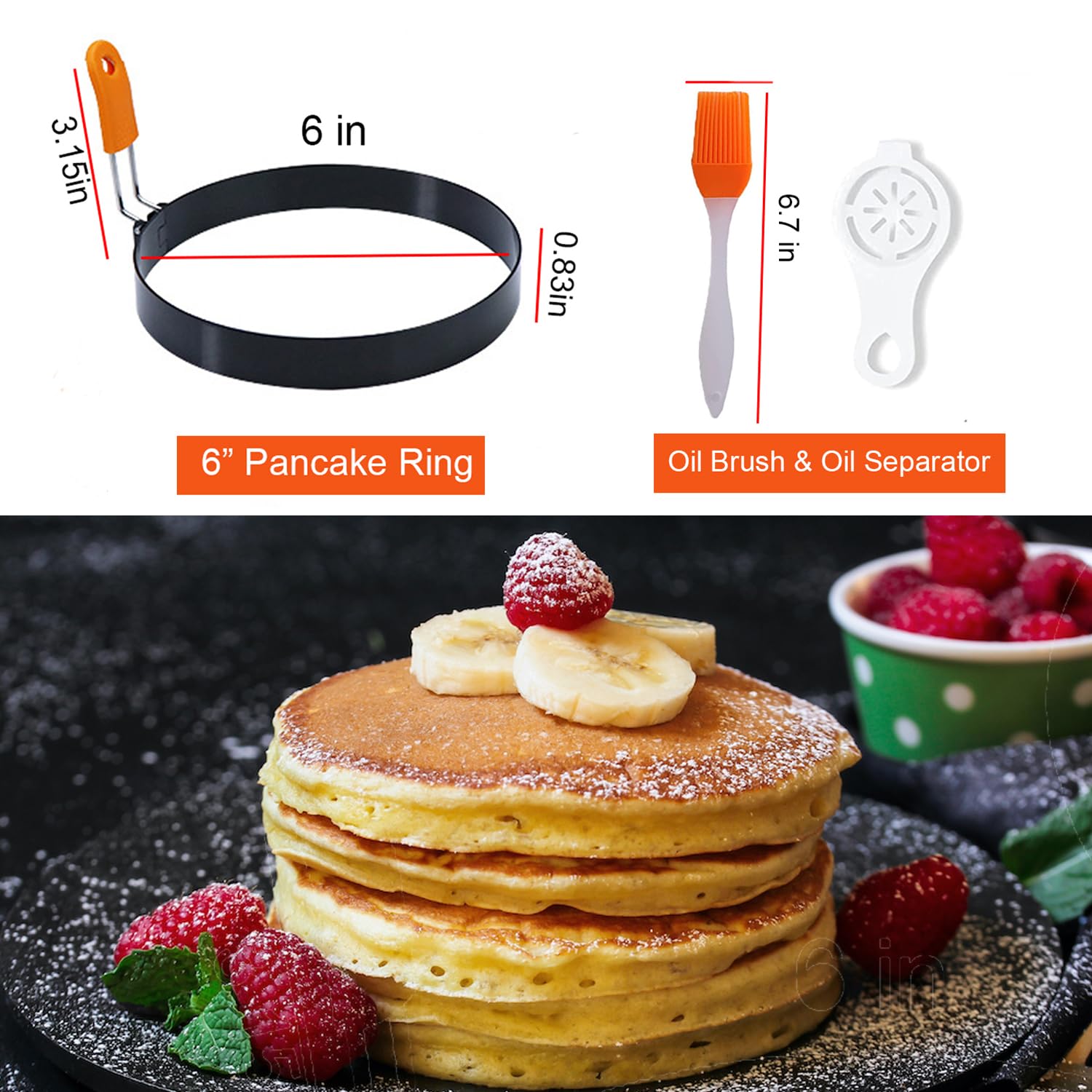 2 Packs 6'' Pancake Ring For Griddle,6 Inch Non-Stick Omelette Ring,Staineless Steel Crepes Ring Omelet Ring For Griddle Pancake