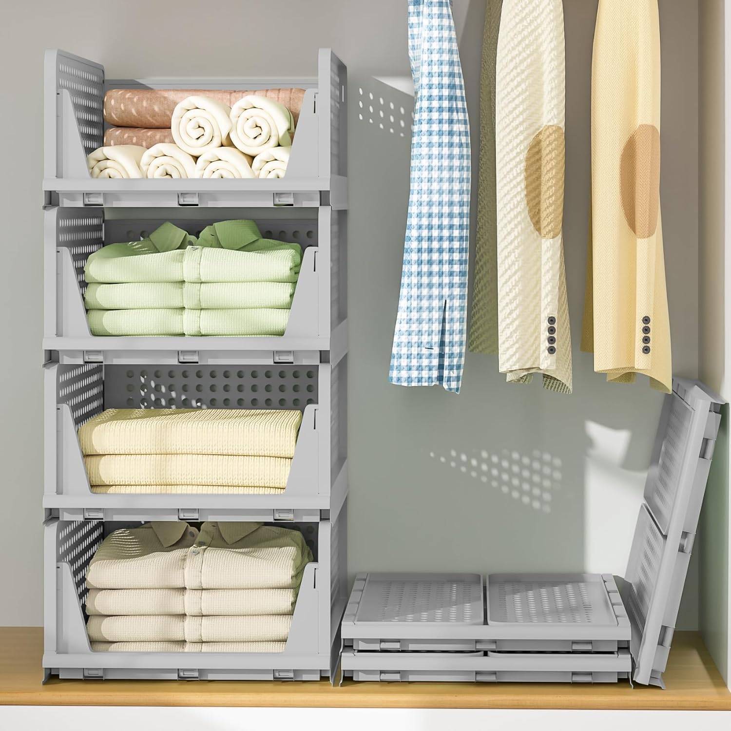 Verat Plastic Foldable & Stackable Organizers Rack | Drawer, Shelf Storage Container For Home Wardrobe & Cupboard (5 Pcs)
