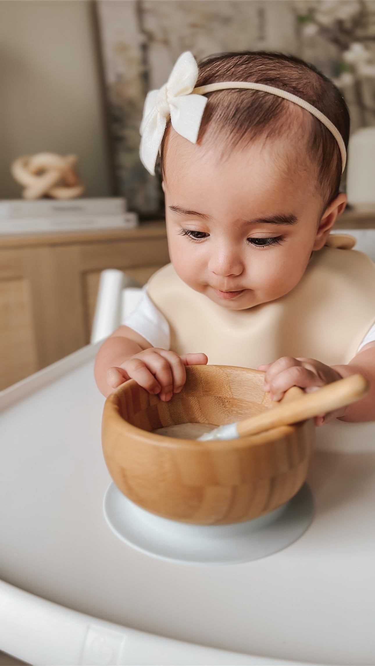 Avanchy Baby Spoons 5 Bamboo and Silicone Set  Self Feeding Food Utensils  4 Months Baby Led Weaning  5 Pack W/Blue