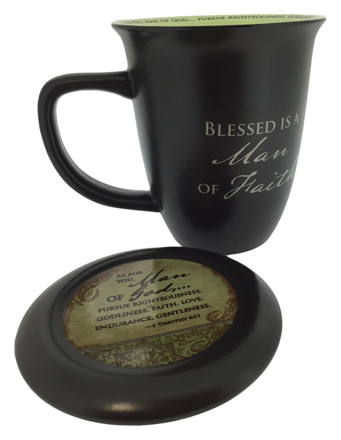 Man of Faith Ceramic Mug and Coaster Set of 1, Birthday, Christmas, and Fathers Day Gift for Christian Men, 14 Ounce, by Abbey 
