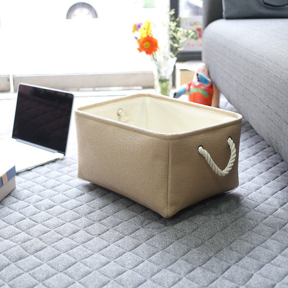 Thewarmhome Decorative Basket Rectangular Small Storage Basket Fabric Storage Bin Organizer Basket With Handles For Clothes Stor