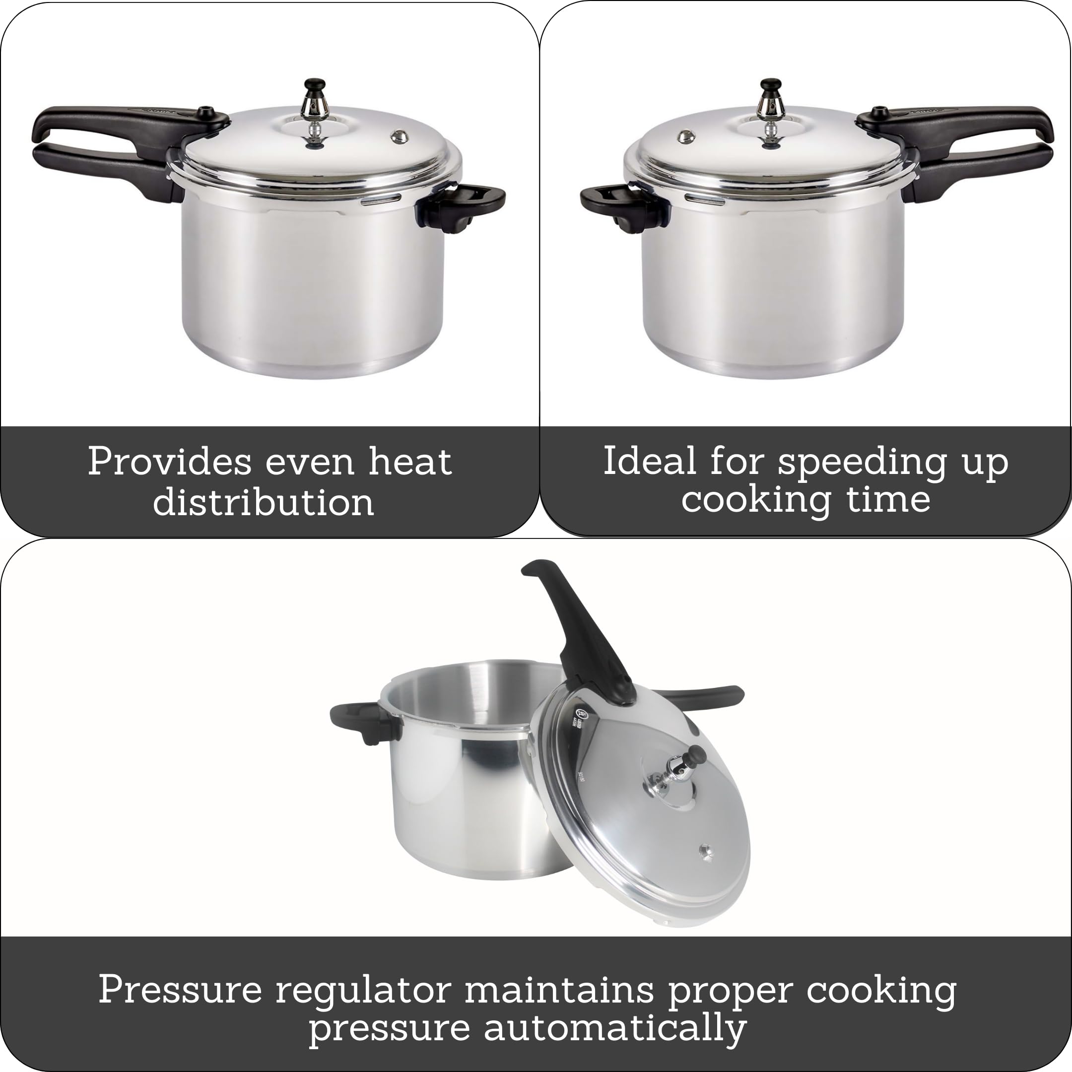 Mirro 92160A Pressure Cooker, 10-PSI, 6-Quart, Polished Aluminum, Silver