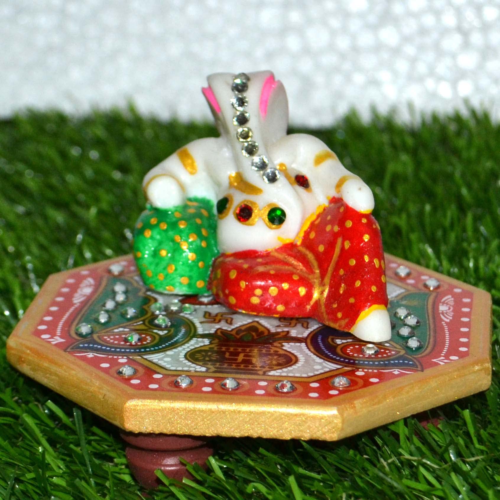 Ganesh Handicraft Polyresin Idol With Marble Idol Choki For Pooja Use | Home Decor | Handpainted | Decorative | Gift Item | Show