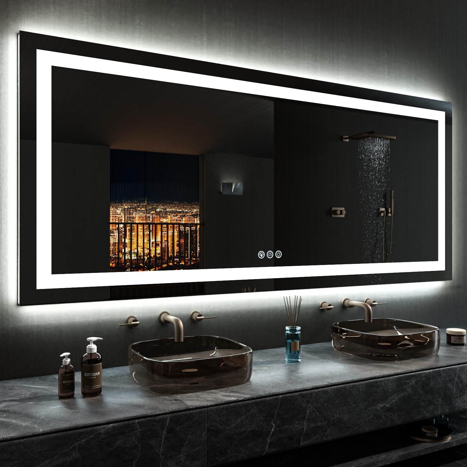 Loaao 84''X40'' Led Bathroom Mirror With Lights, Anti-Fog, Dimmable, Rgb Backlit + Front Lighted, Bathroom Vanity Mirror For Wal