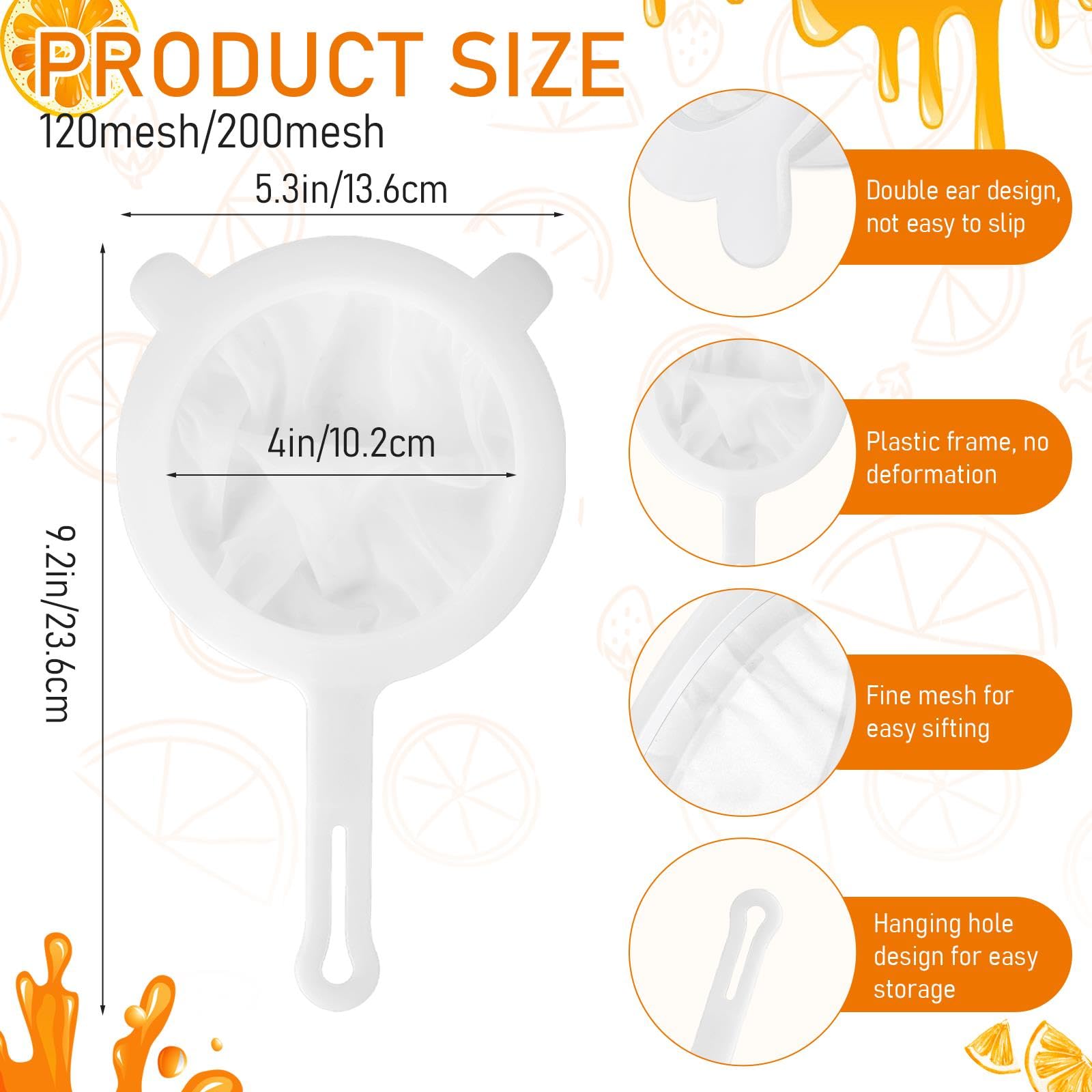 2 Pack Ultra Fine Mesh Juice Strainer Plastic Nylon Food Strainer Yogurt Mesh Strainer With Handle For Kitchen Juicing 120/200 M