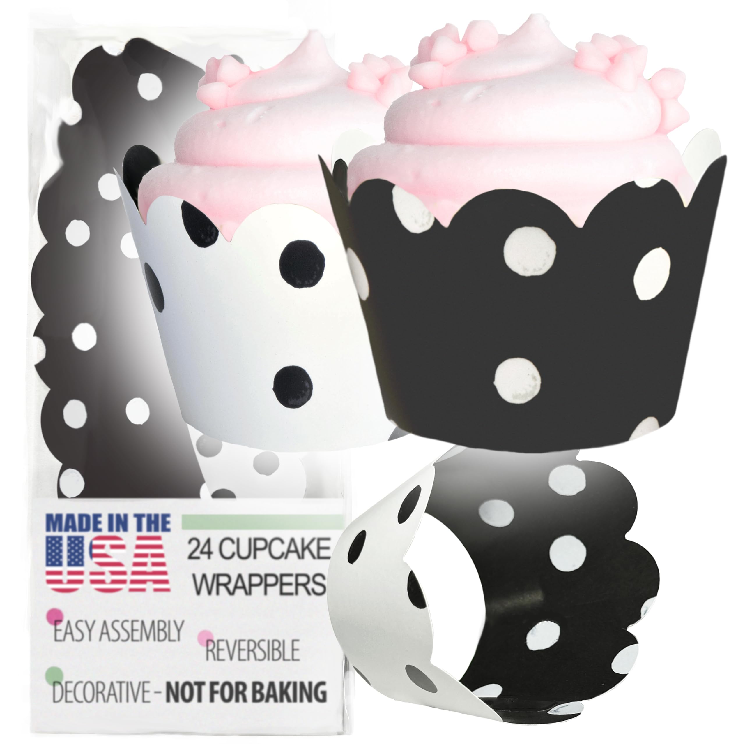 Cupcake Wrappers - Black & White Wedding, Painted Polka Dot Bridal & Baby Shower Decor, Birthday Party Decorations, Kpop Reversi