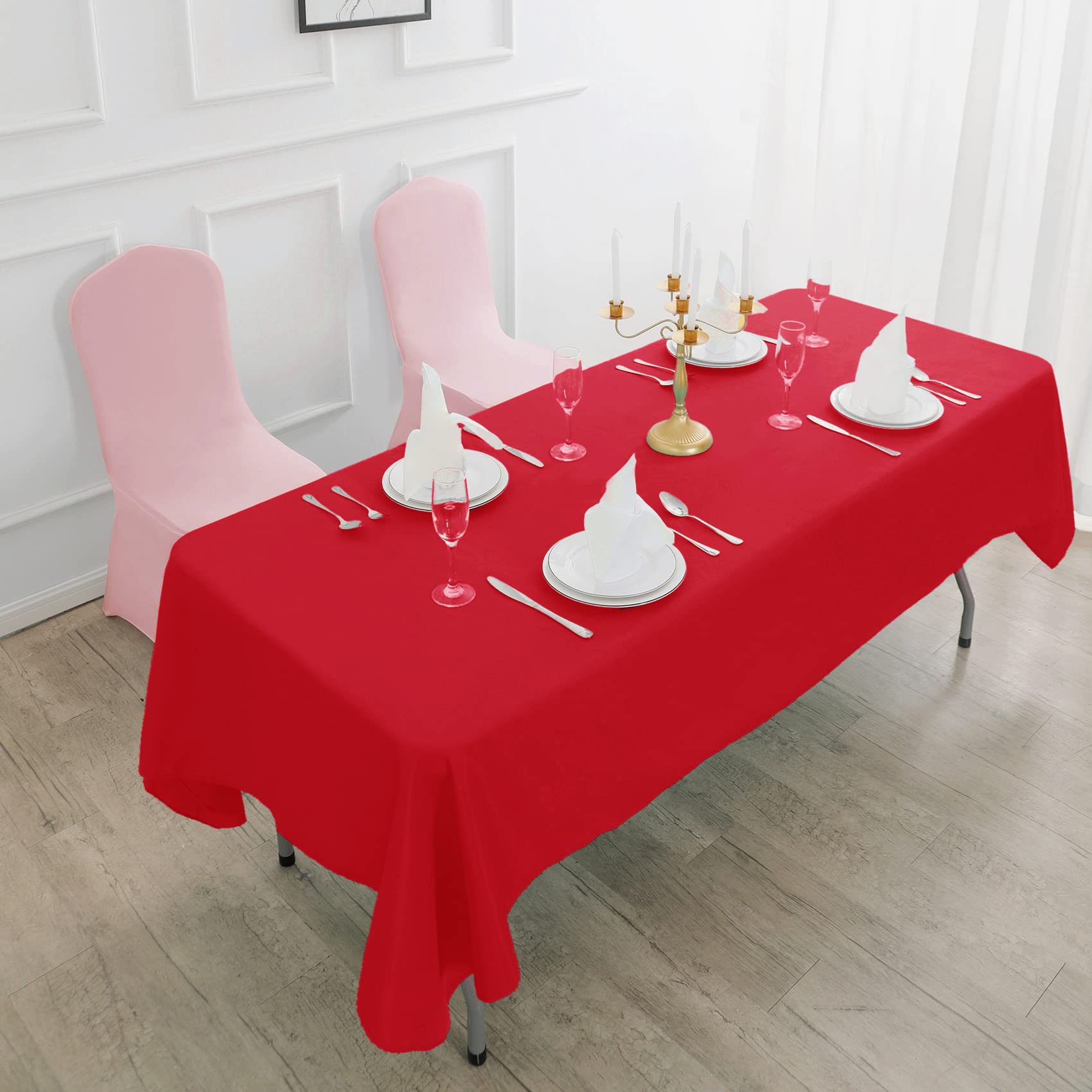 Rectangle Tablecloth - 90X132 Red Tablecloth - Stain And Wrinkle Resistant Washable Polyester Table Cloth, Decorative Fabric Tab