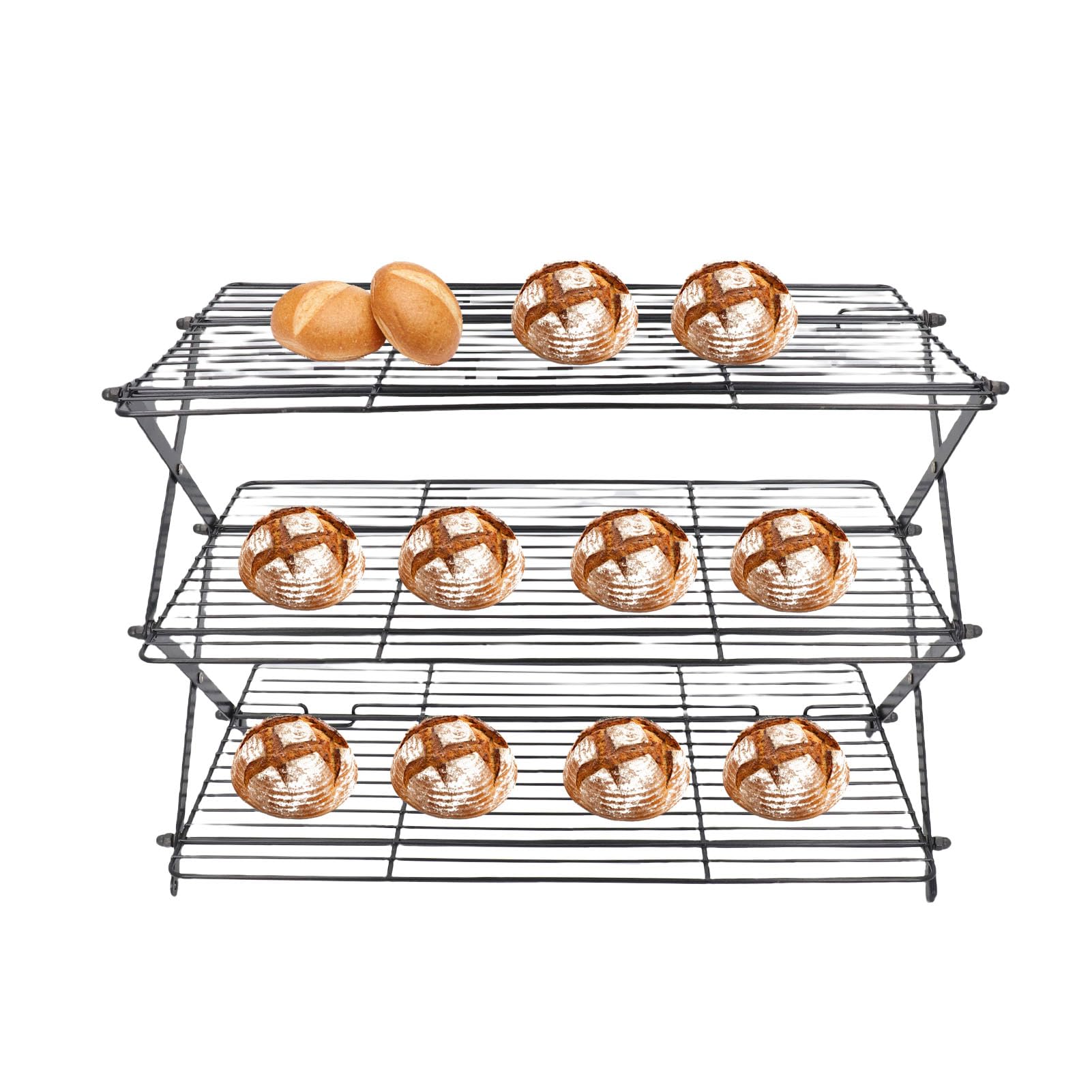 3 Tier Non Stick Cake Cooling Tray, Foldable Rectangular Baking Wire Rack Cooler for Cakes Cookies Biscuits