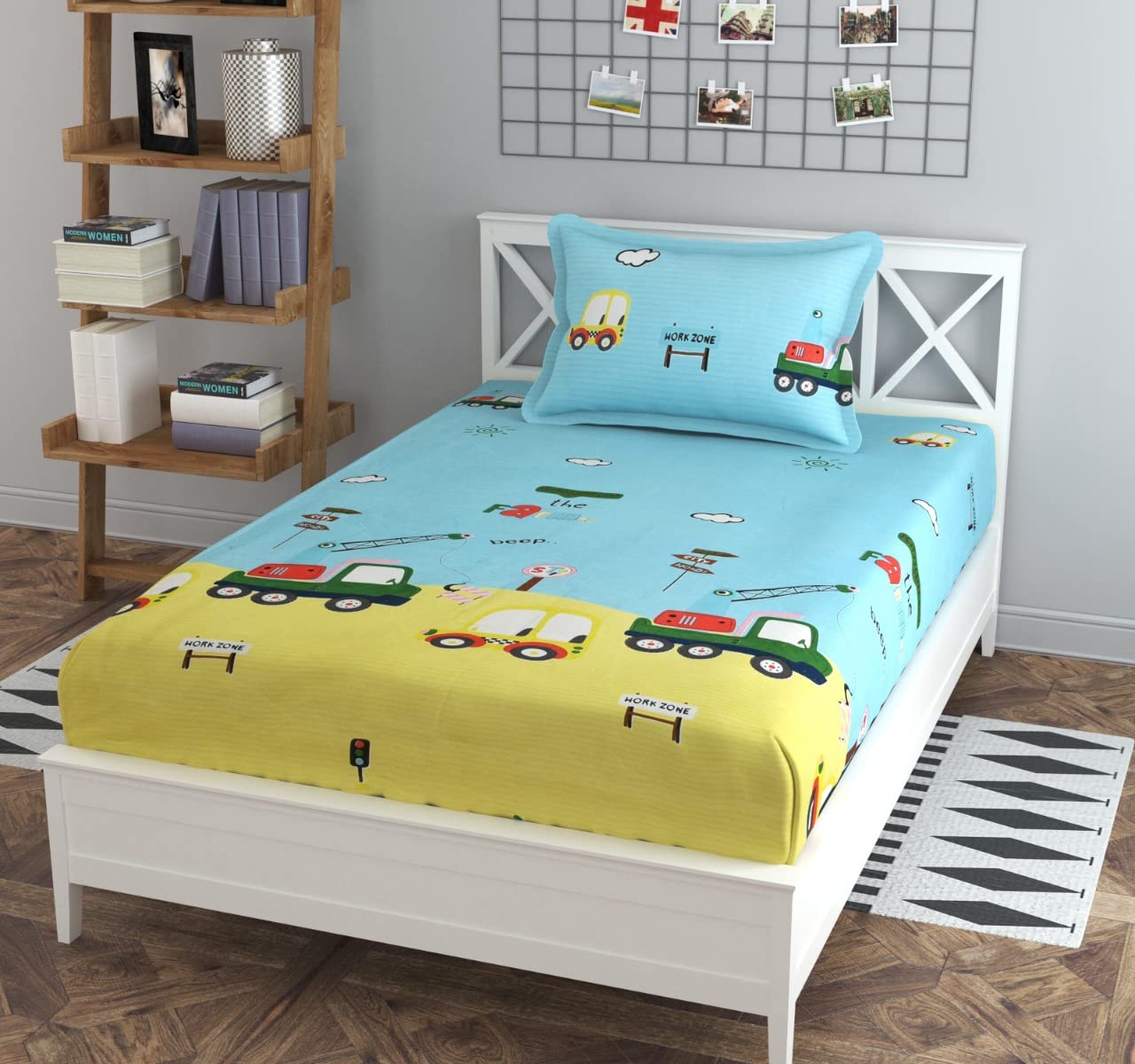 TRIPT HOME DECOR Elastic Fitted Glace Cotton Single Bed (72X48 Inches Upto 6 Inches) Bedsheet with 1 Pillow Cover  200Tc (4Feet