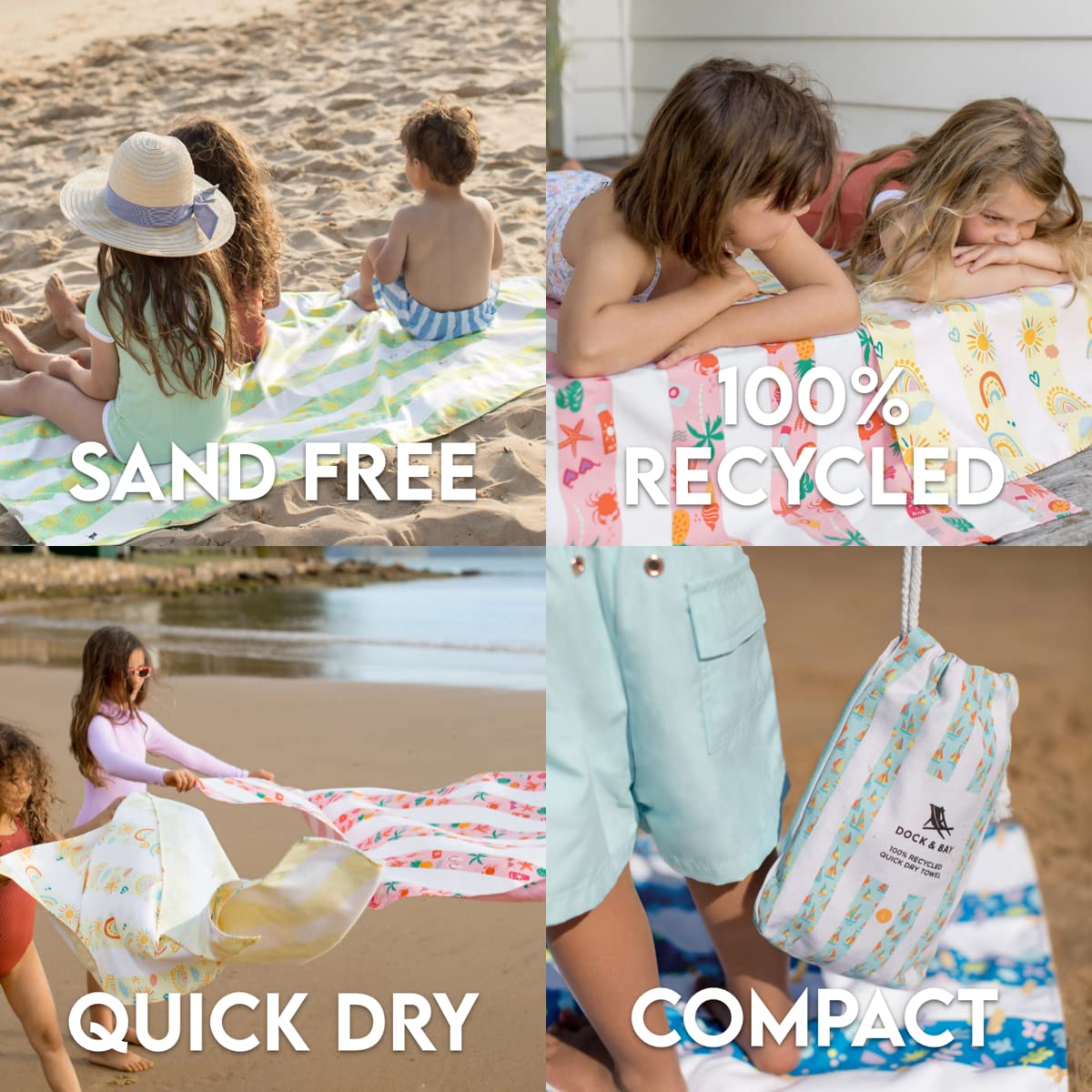 Dock & Bay Kid's Towel - for Beach Use - Quick Dry  Sand Free - Compact  Lightweight - 100% Recycled - Includes Bag - Bike Bike Baby  Medium (130x70cm  51x28)