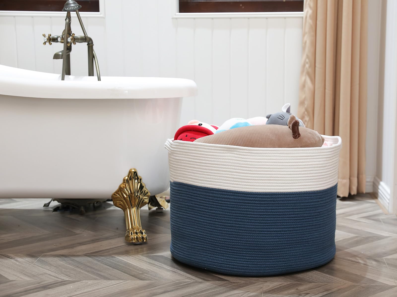 24'' X 24'' X 17'' Max Size Large Cotton Rope Basket, Extra Large Storage Basket, Woven Laundry Hamper, Cloth Storage Bin, For B