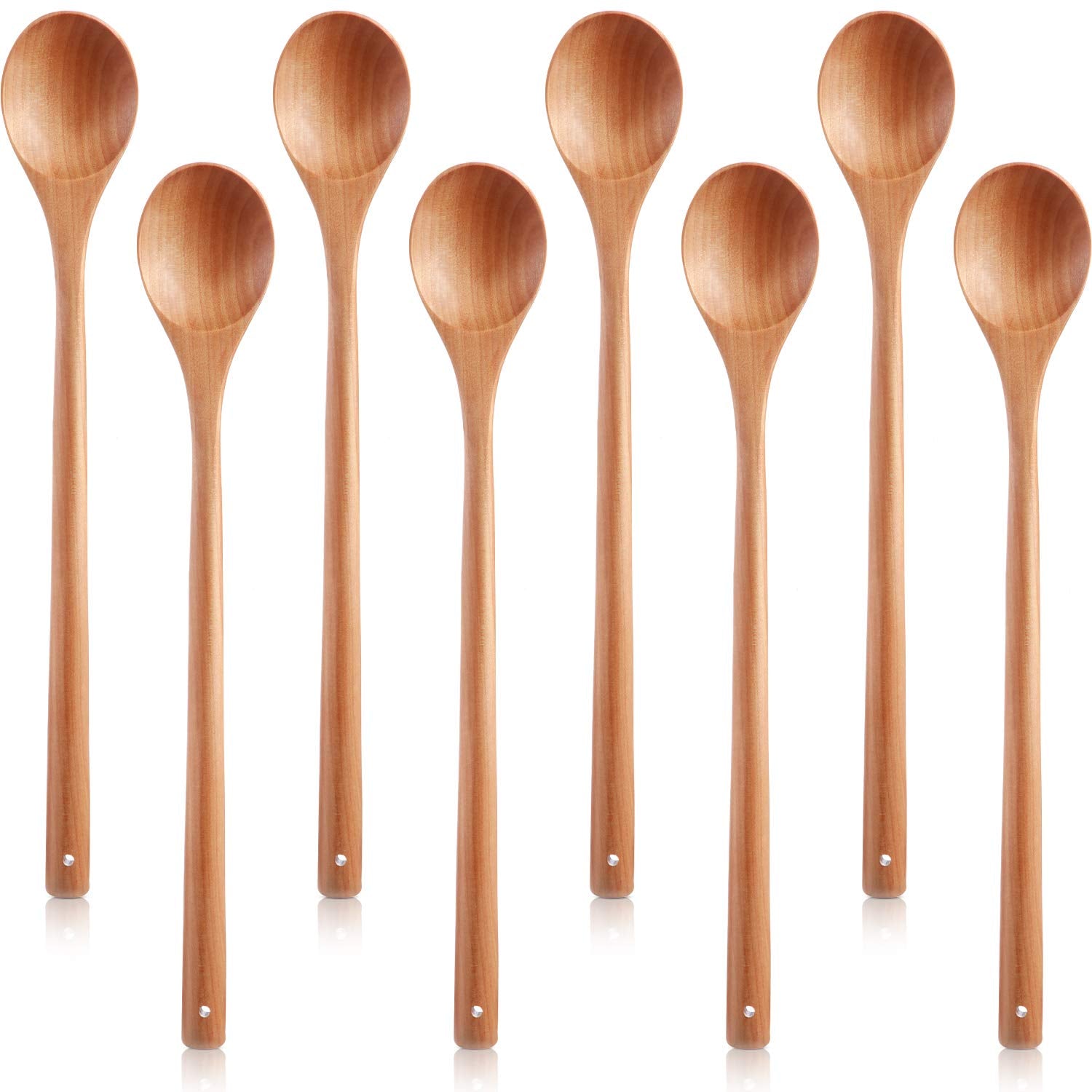 Wood Mixing Spoon Long Handle Wooden Spoons Wood Soup Spoons for Kitchen Stirring and Cooking, 13 Inches Long (8)