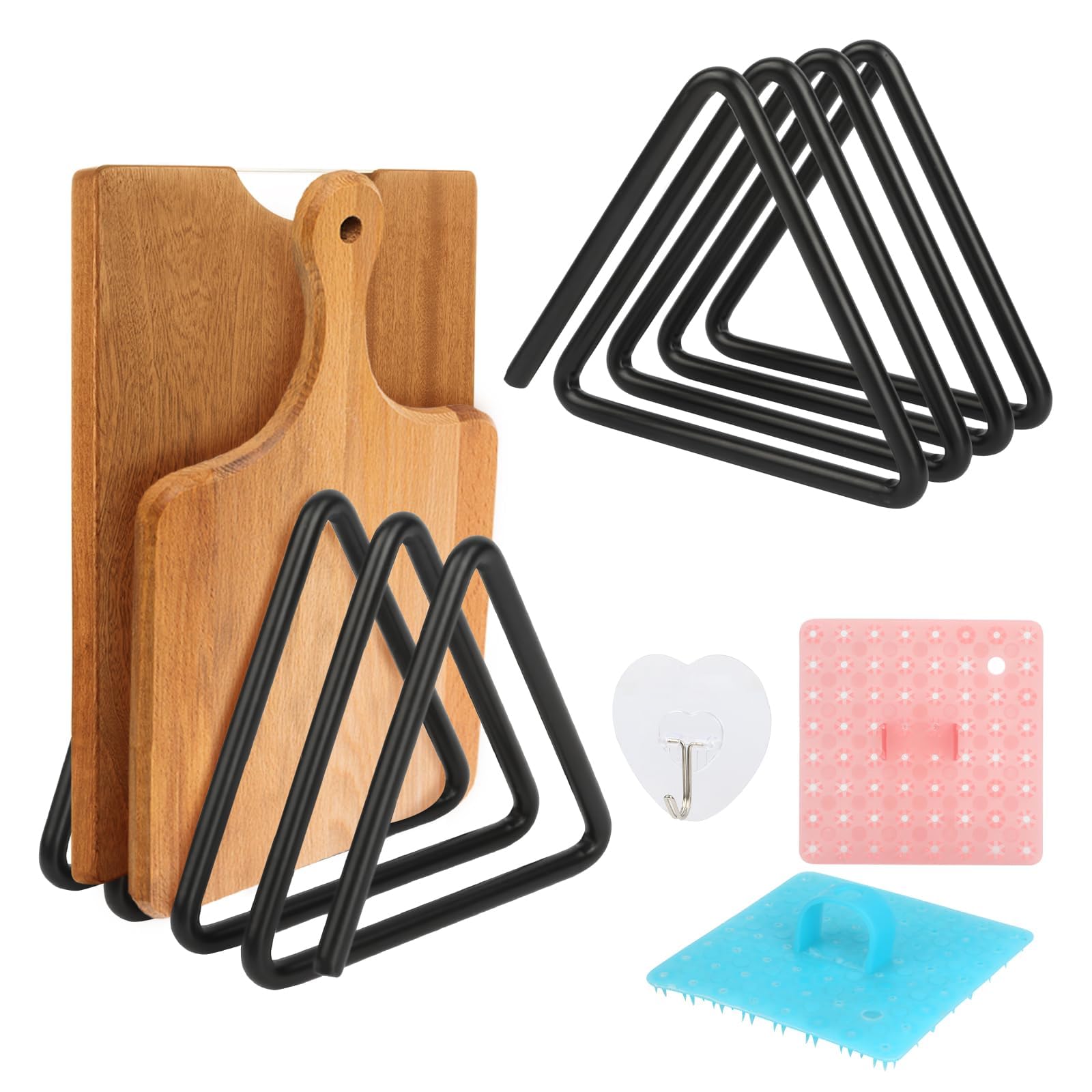 Muomdid Cutting Board Organizer, Steel Rack with Brush and Hook