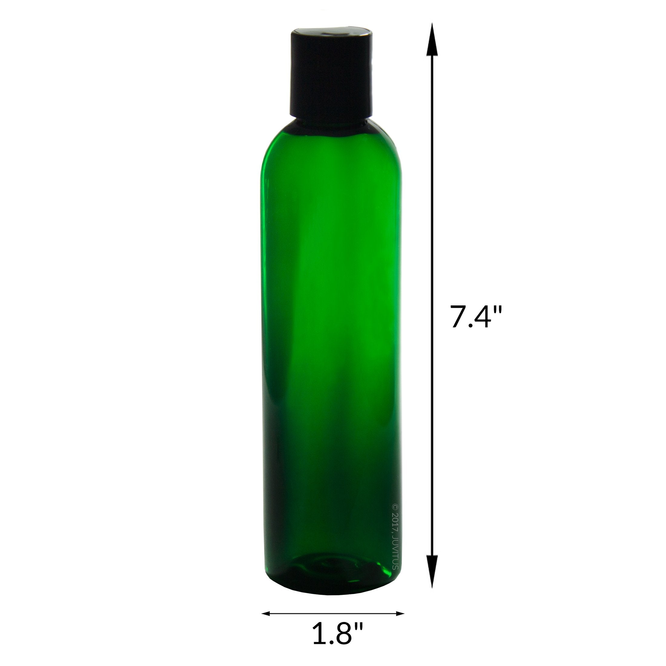 Juvitus 8 Oz Green Tall Slim Plastic Pet Refillable Bpa Free Bottles (6 Pack) + Labels (Black Disc Cap)