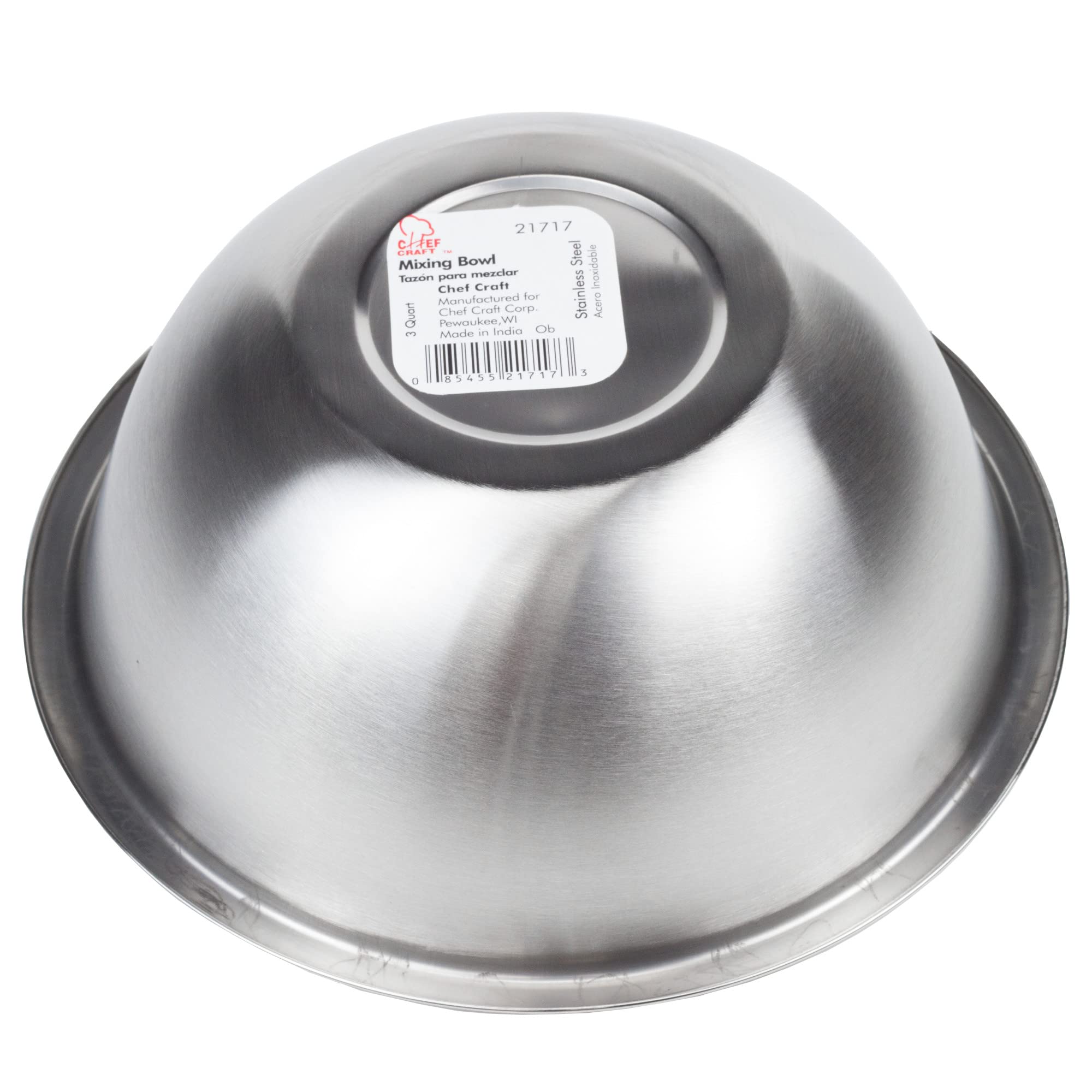 Chef Craft Brushed Mixing Bowl, 3-Quart, Stainless Steel