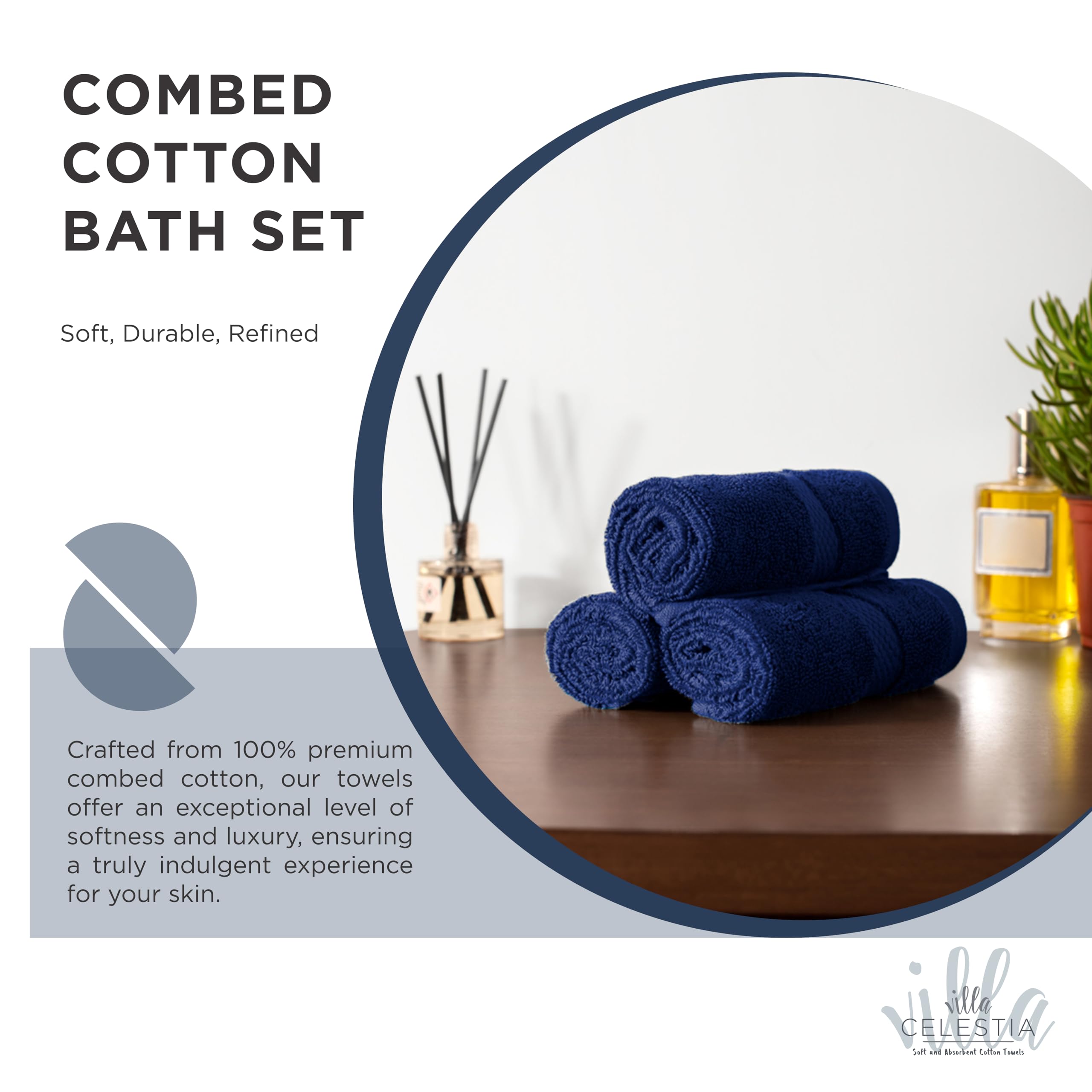 100% Combed Cotton Bathroom Towel Set Of 10- 2 Bath Towels, 4 Hand Towels, 4 Wash Cloths, Sustainable, Soft, Highly Absorbent 10