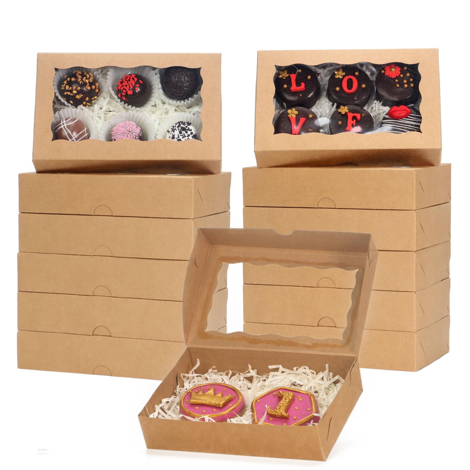 RomanticBaking 100 Pack Brown 7 x 4 3/8 x 1 1/2inches Cookies Boxes for Wedding Baby Shower Bakery Boxes for Macaron Truffle Don
