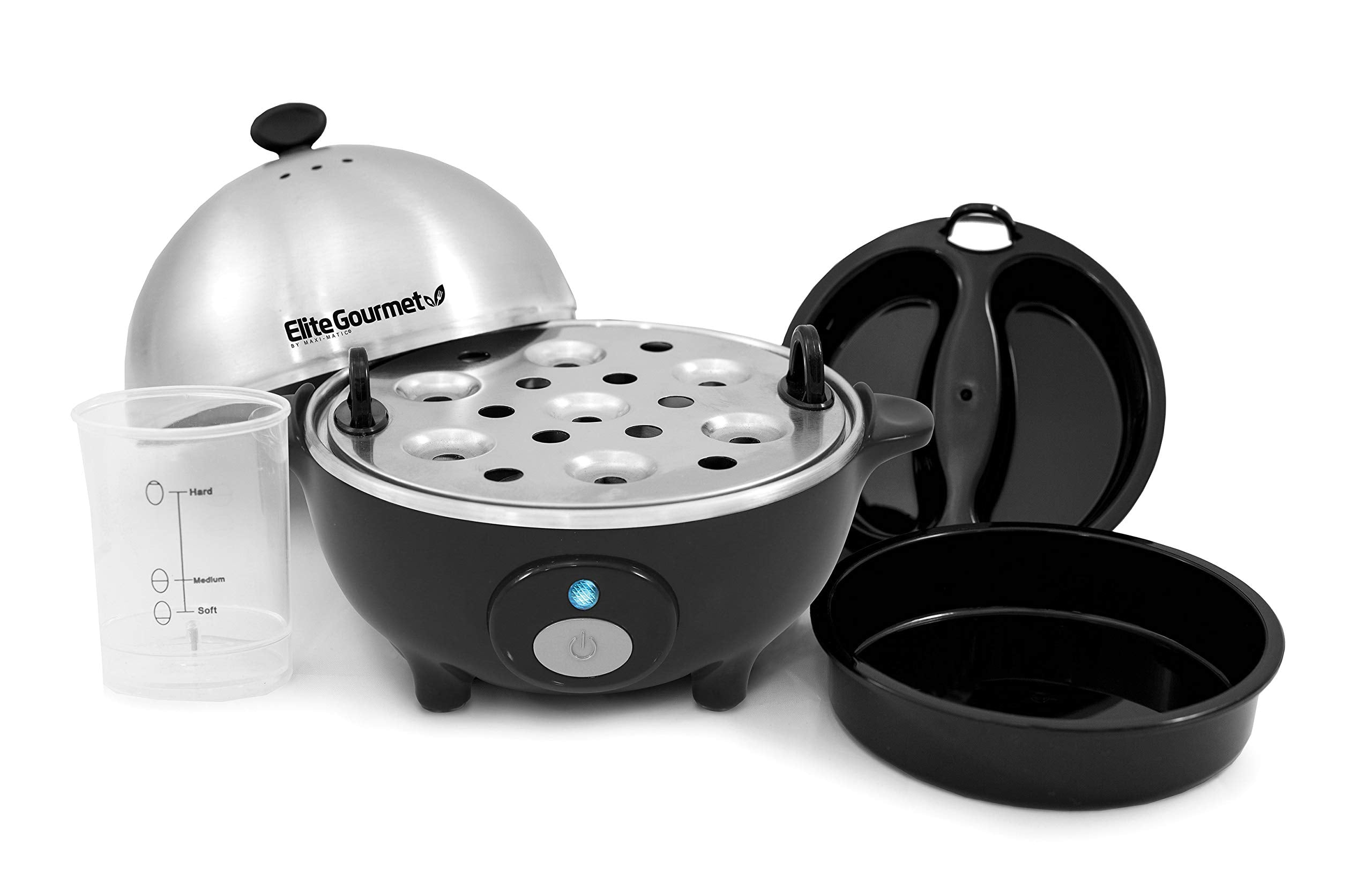 Elite Gourmet Egc-508 Rapid Egg Cooker, 7 Easy-To-Peel, Hard, Medium, Soft Boiled Eggs, Poacher, Omelet Maker, Auto Shut-Off, Al