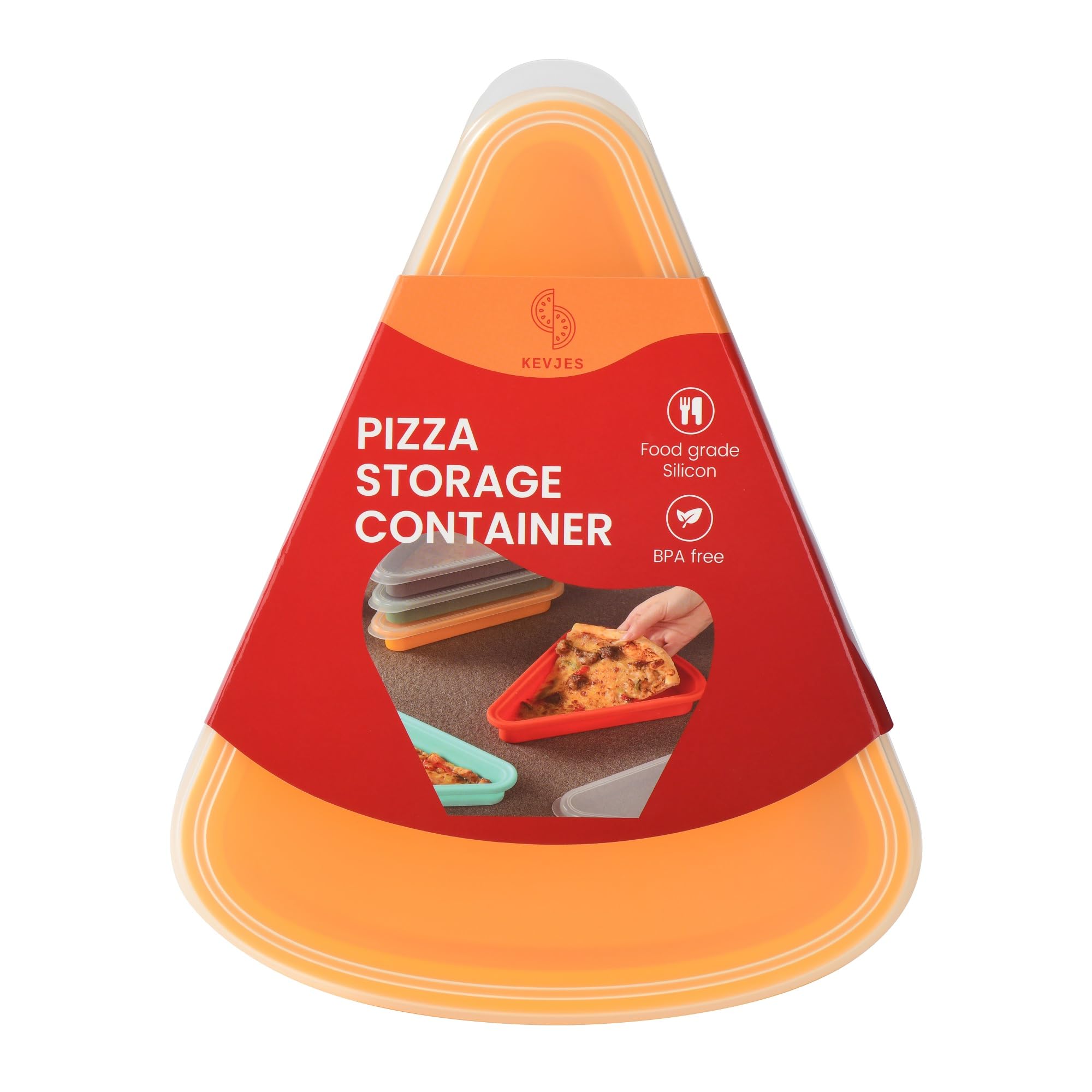 KEVJES 2Pack Reusable Silicone Leftover Pizza Slice Storage Container with Airtight LidsBPA Free,Fits Single Slice up to 16
