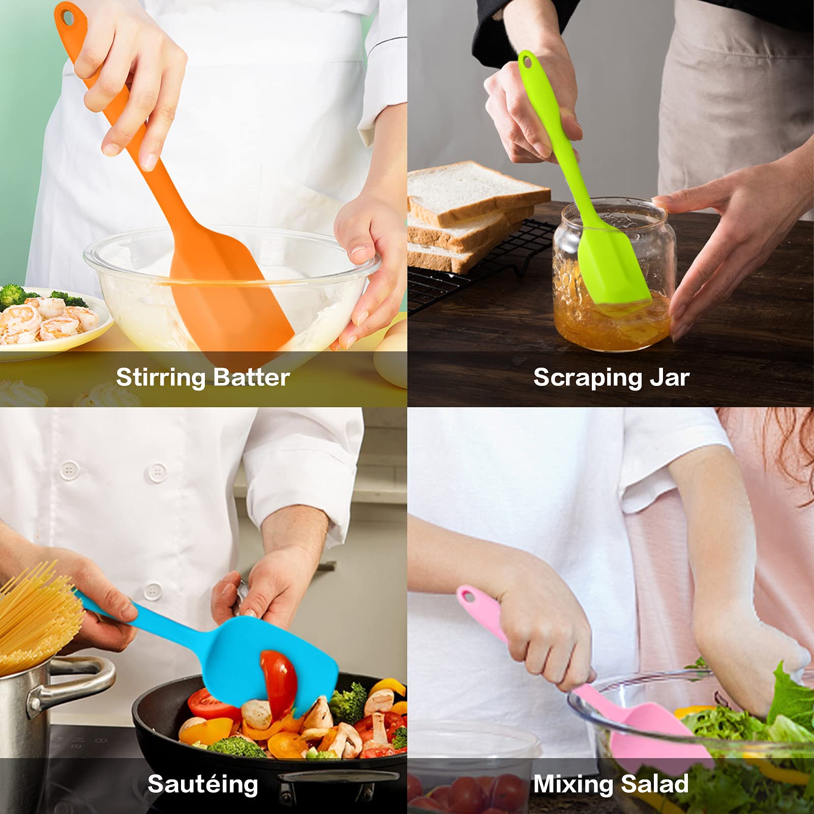 14 Pcs Silicone Spatulas Set, P&P Chef Colorful Heat Resistant Rubber Spatula For Nonstick Cookware, Include Jar Spatulas, Cooki