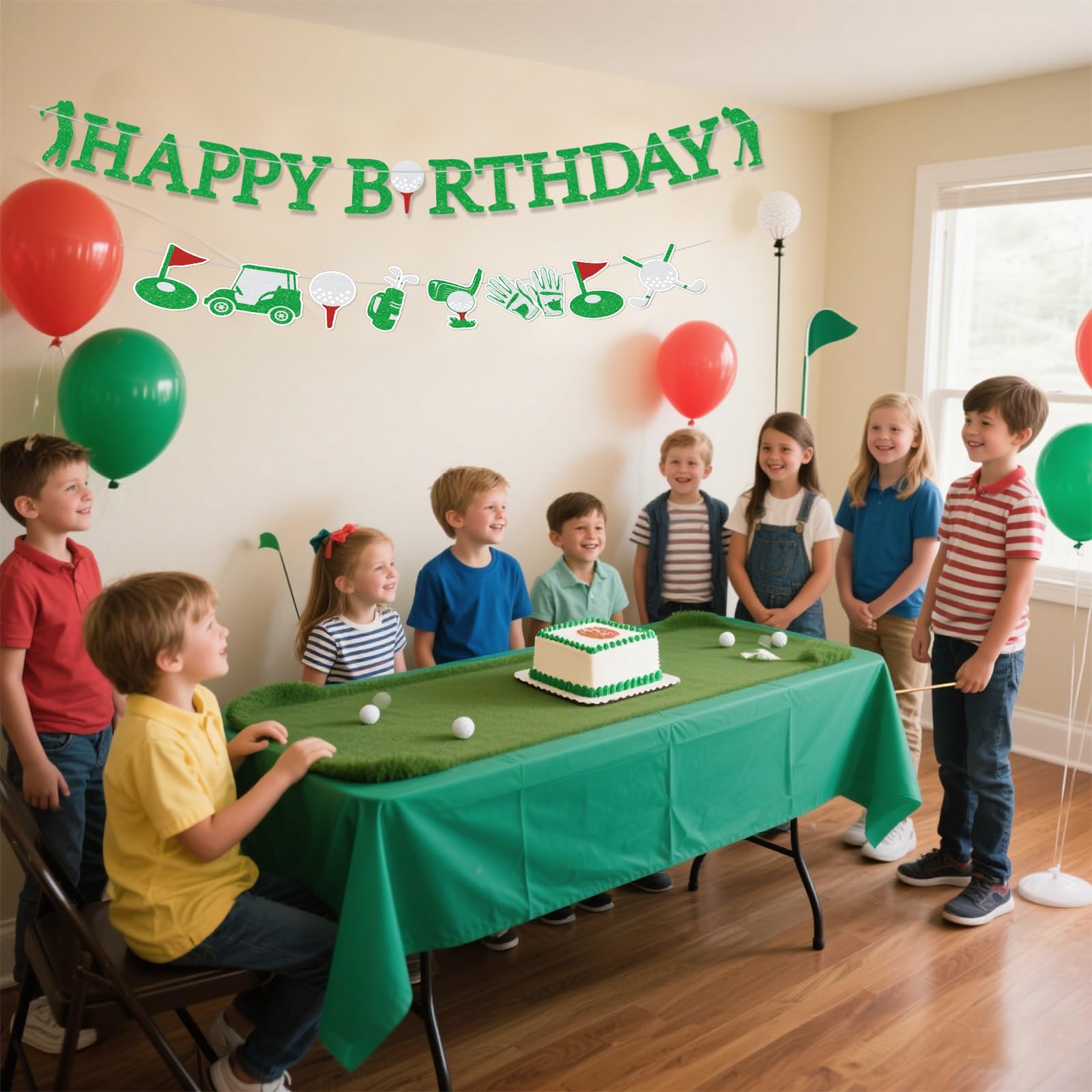 Neyeidru Pre-Strung Golf Happy Birthday Banner, Golf Sports Theme Birthday Party Decorations for Girls Boys Children Adults Man