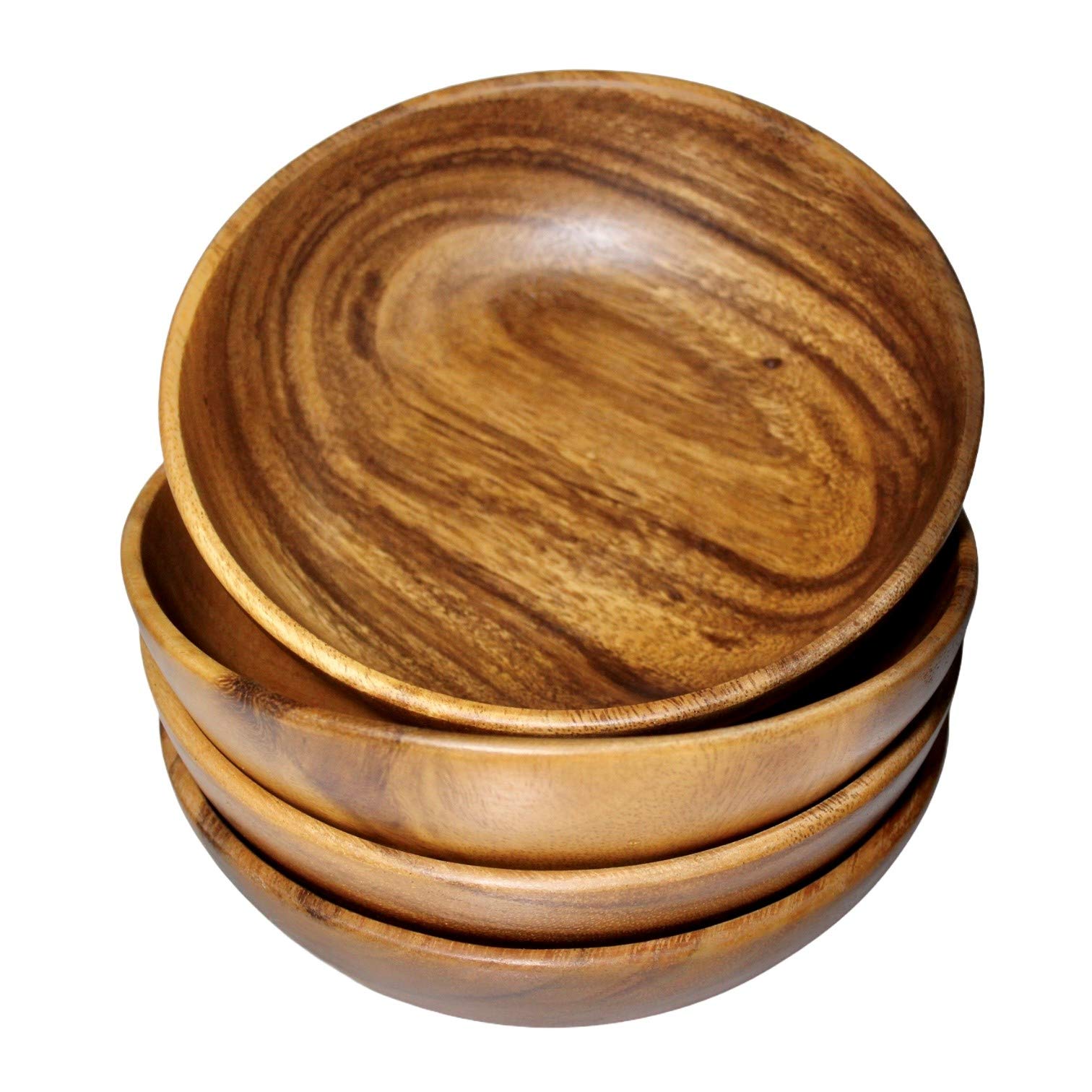 Wrightmart Wooden Acacia Round Bowl Set, 7'' Diameter, Ideal For Serving Food, Salads, Fruits - Perfect For Kitchen, Dining, Or
