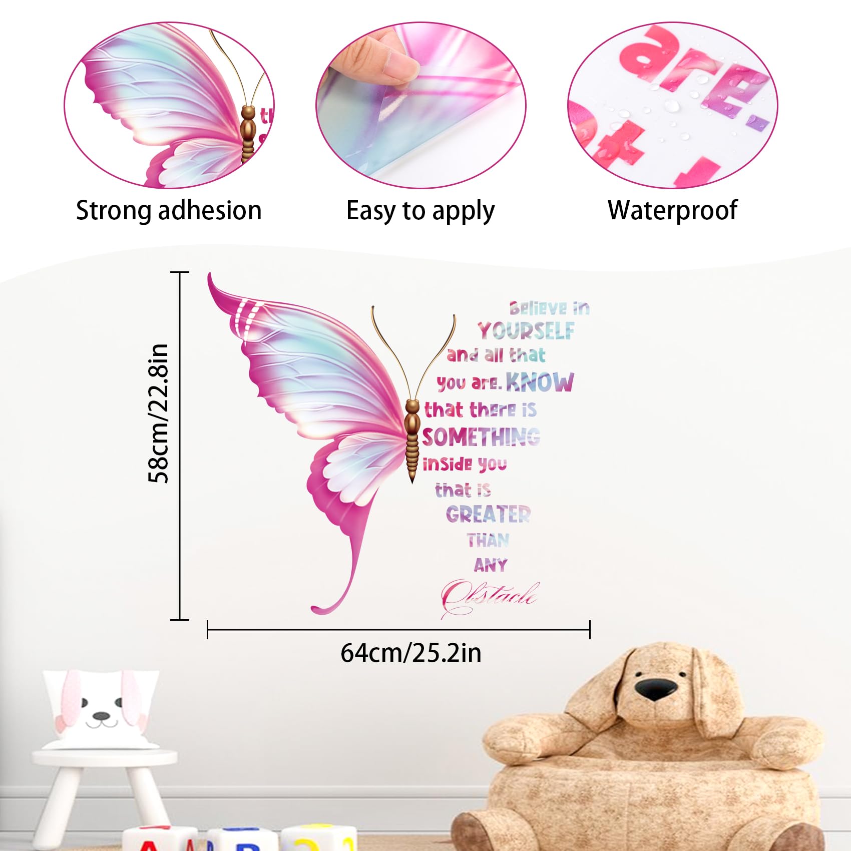 Large Inspirational Butterfly Wall Decals Stickers, Motivational Saying Positive Peel And Stick Wall Art Decals For Women Girls