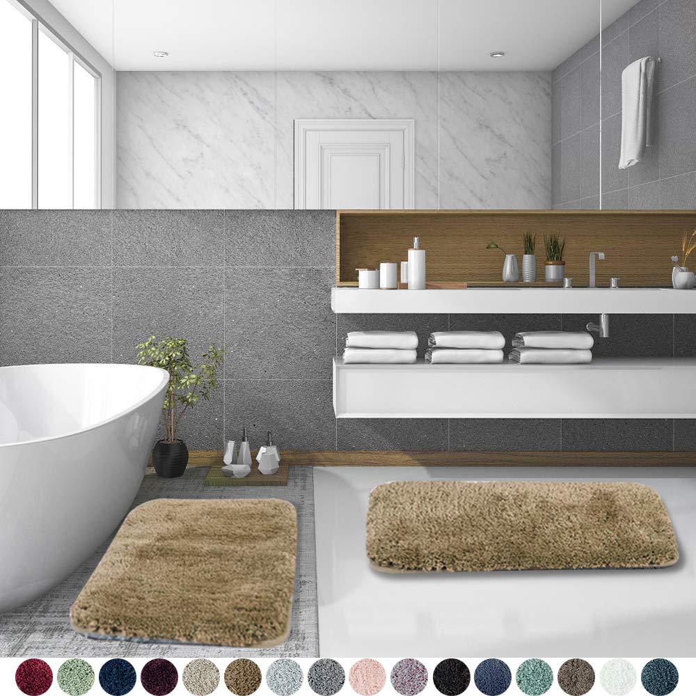 Walensee Shaggy 2 Piece Bath Rug Set, (20 X 32, 2 Pack Set, Sand) Bathroom Rug Set Bath Mats For Bathroom Machine Wash/Dry Absor