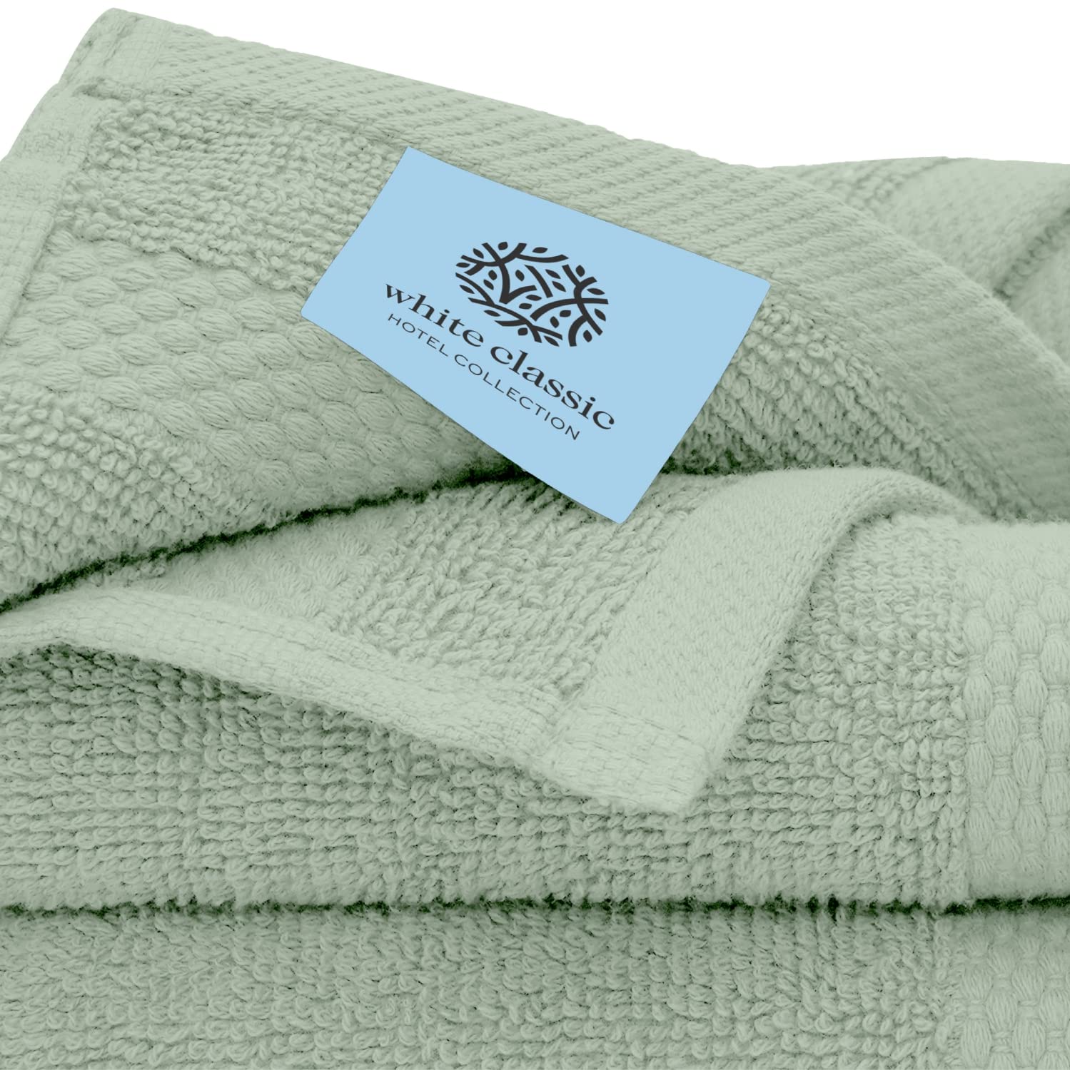 White Classic Luxury Green Bath Towel Set - Combed Cotton Hotel Quality Absorbent 8 Piece Towels | 2 Bath Towels | 2 Hand Towels