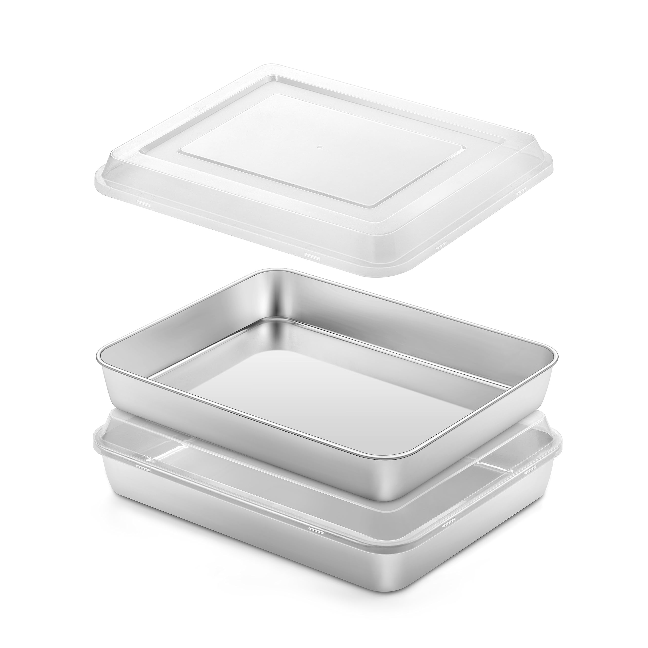 Onader 10? x 8? x 2 Inch Baking Pan with Lid 2 Pack Stainless Steel Lasagna Rectangular Cake Pan