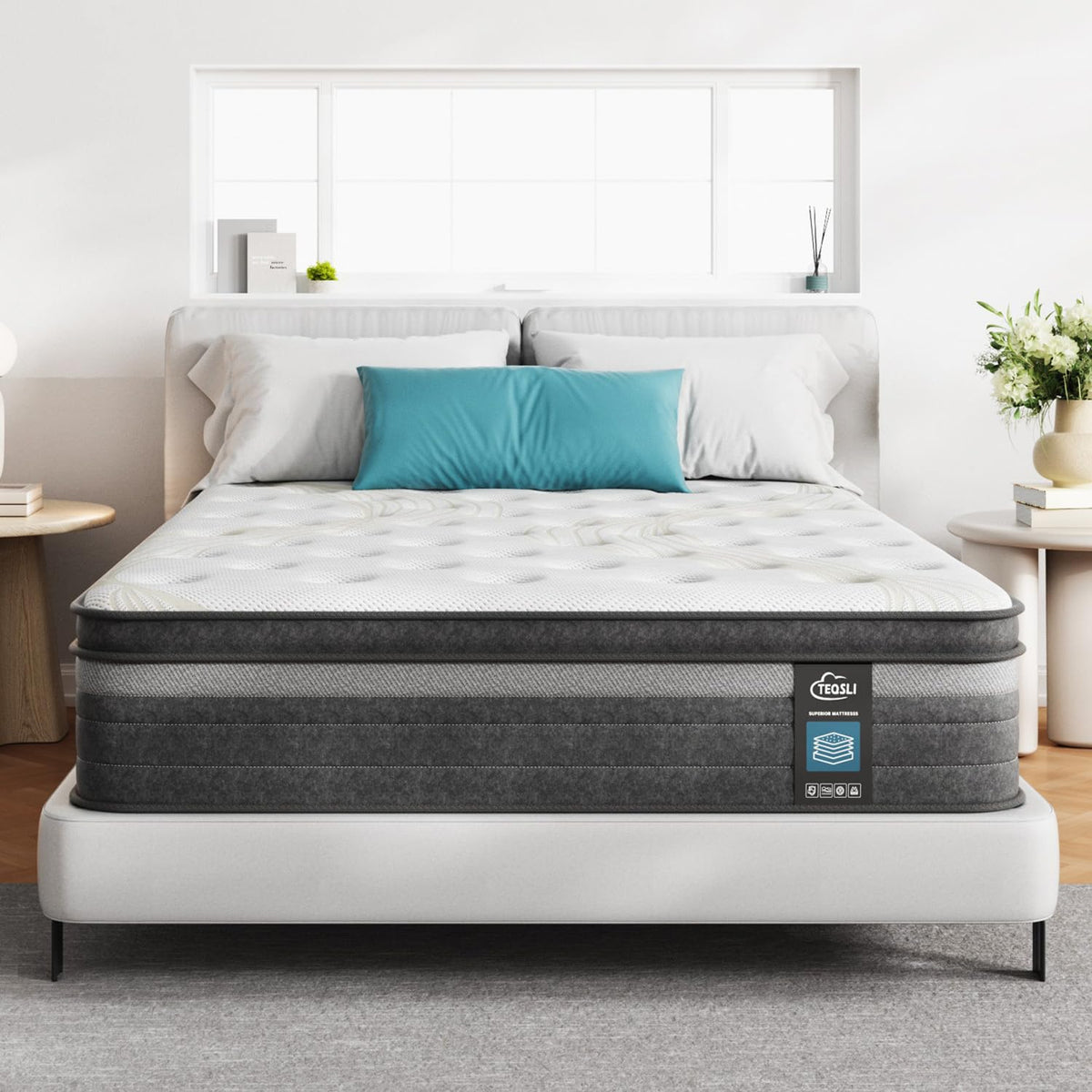 Teqsli Queen Mattress, 10 Inch Queen Mattress Hybrid, Gel Memory Foam With Queen Size Mattress In A Box & Individually Pocketed