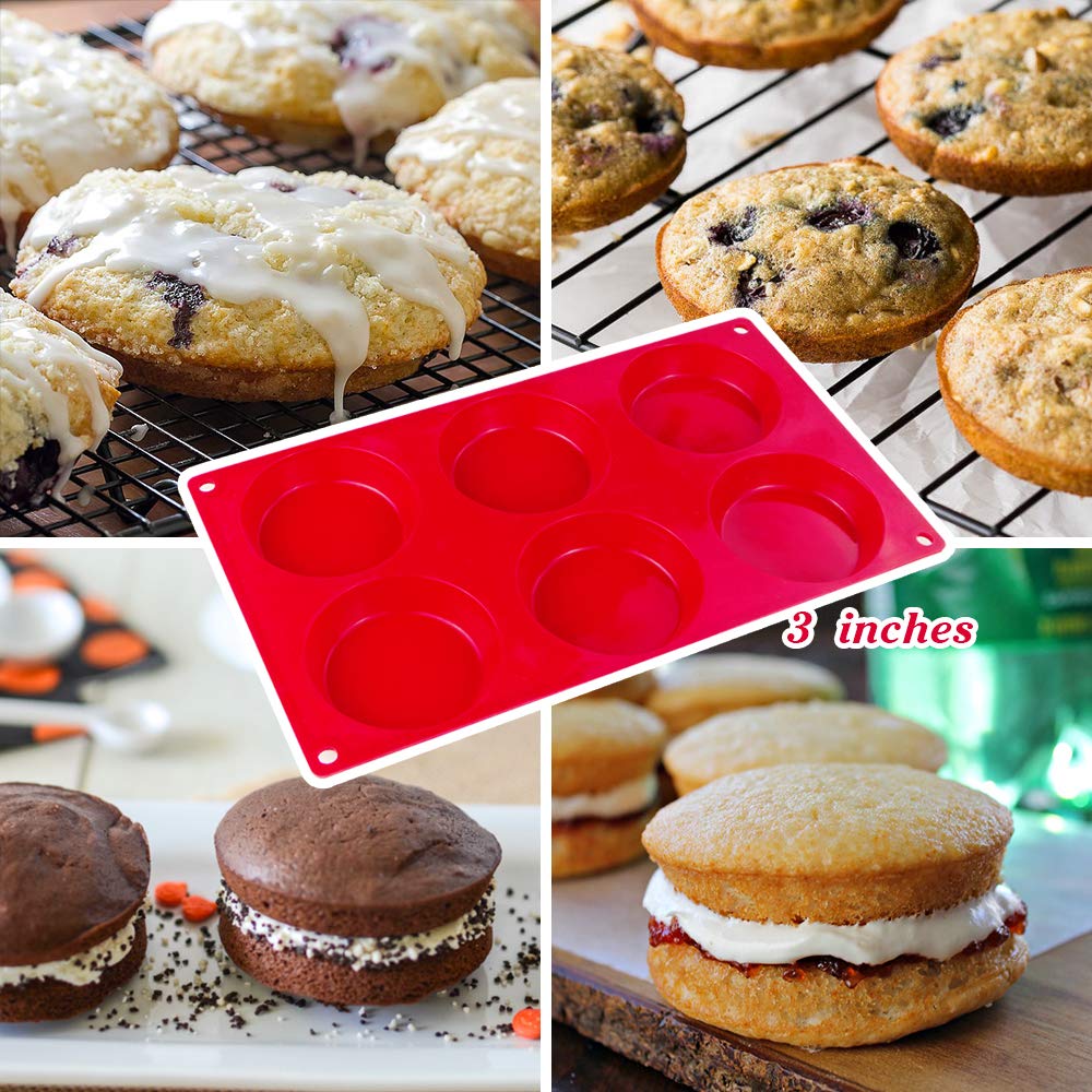 Webake Silicone Molds For 3 Inch And 4 Inch Round Disc Pan For Cake, Muffin Top, Bun, Custard, Tart, Resin Coaster, 6 Cavity, Re