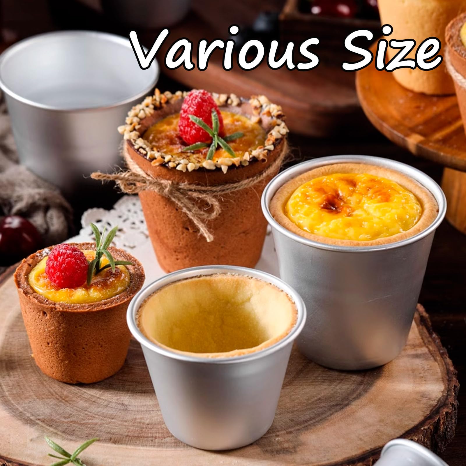 Vkinman 12 Pcs Pudding Molds Flan Molds For Baking Aluminum Baking Cups Muffin Tin Cupcake Mould Nonstick Souffle Darioles Mould