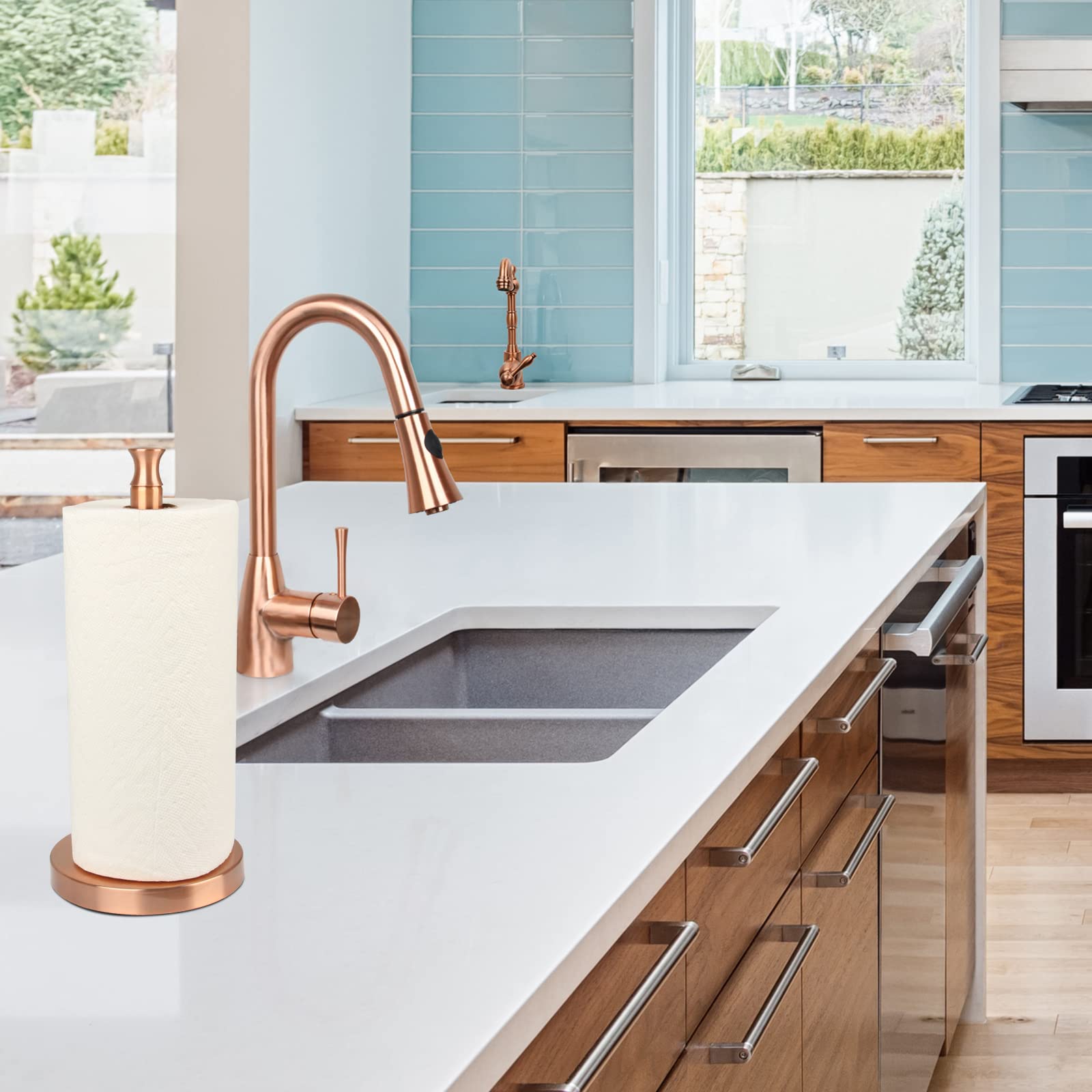 Paper Towel Holder Roll Dispenser Stand For Kitchen Countertop & Dining Room Table (Copper)