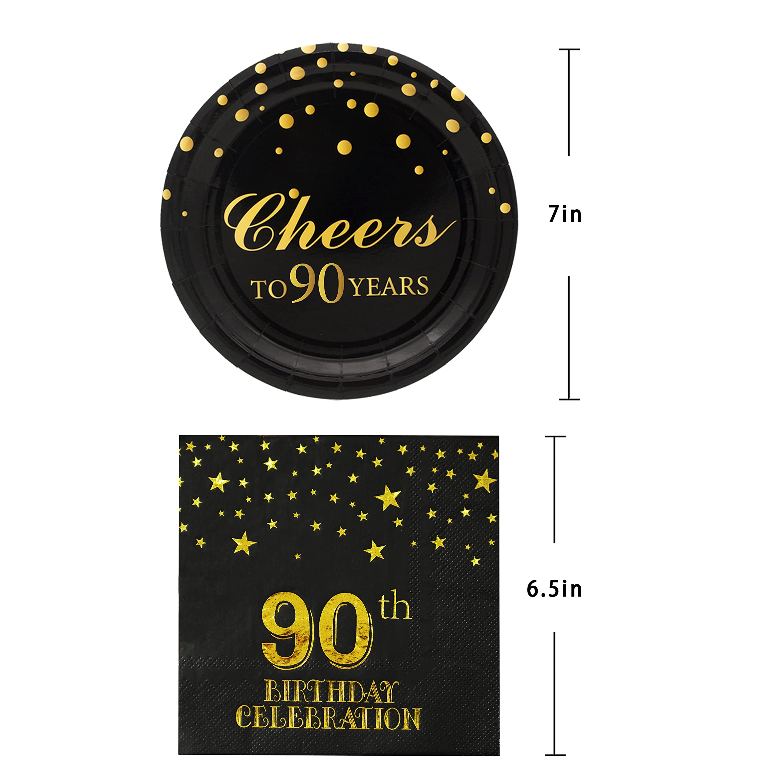 Pandecor 90th Birthday Party Plates & Napkins Set for 20 Guests - 7 Inch - 90 Years Old